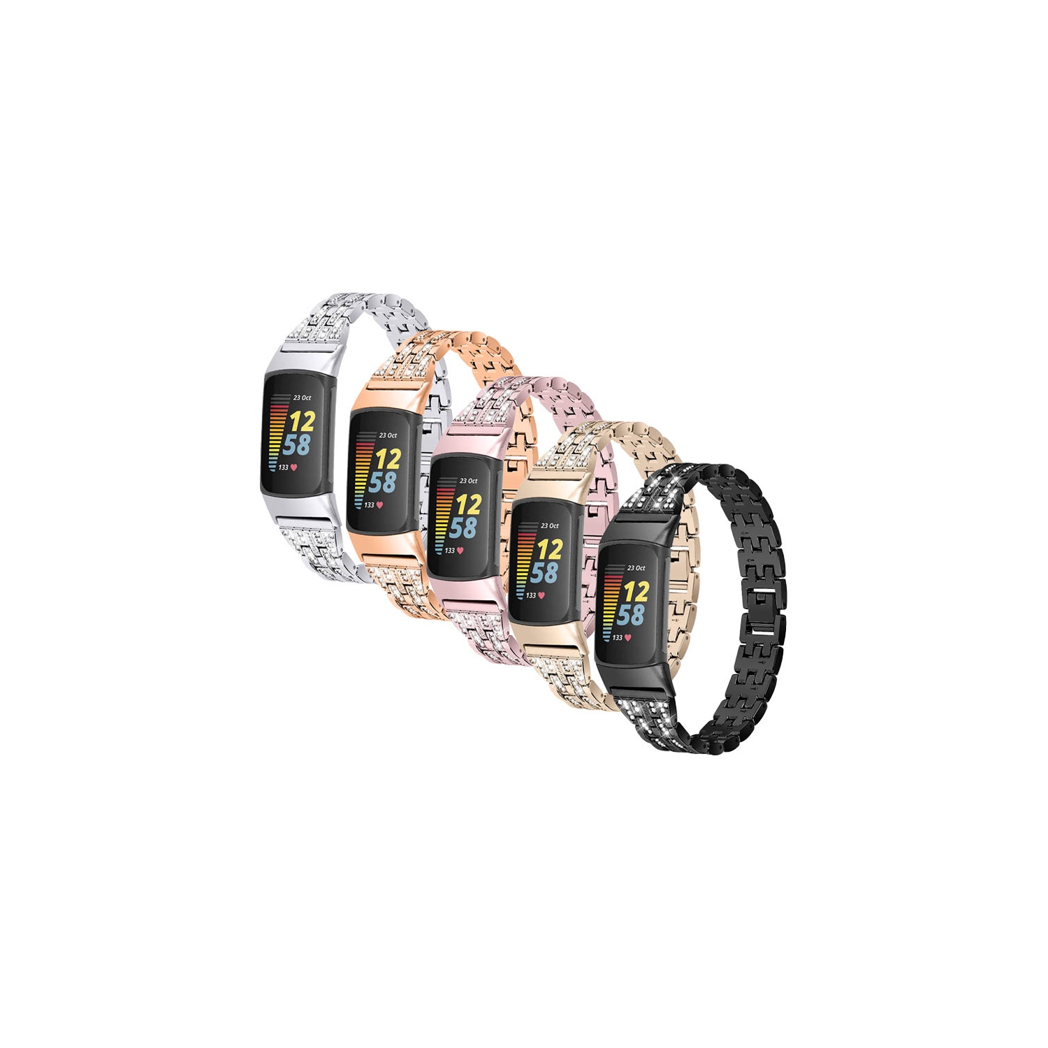 Bande de montre en acier inoxydable en acier inoxydable de strass StrapsCo chic pour Fitbit Charge 5 - Or Rose