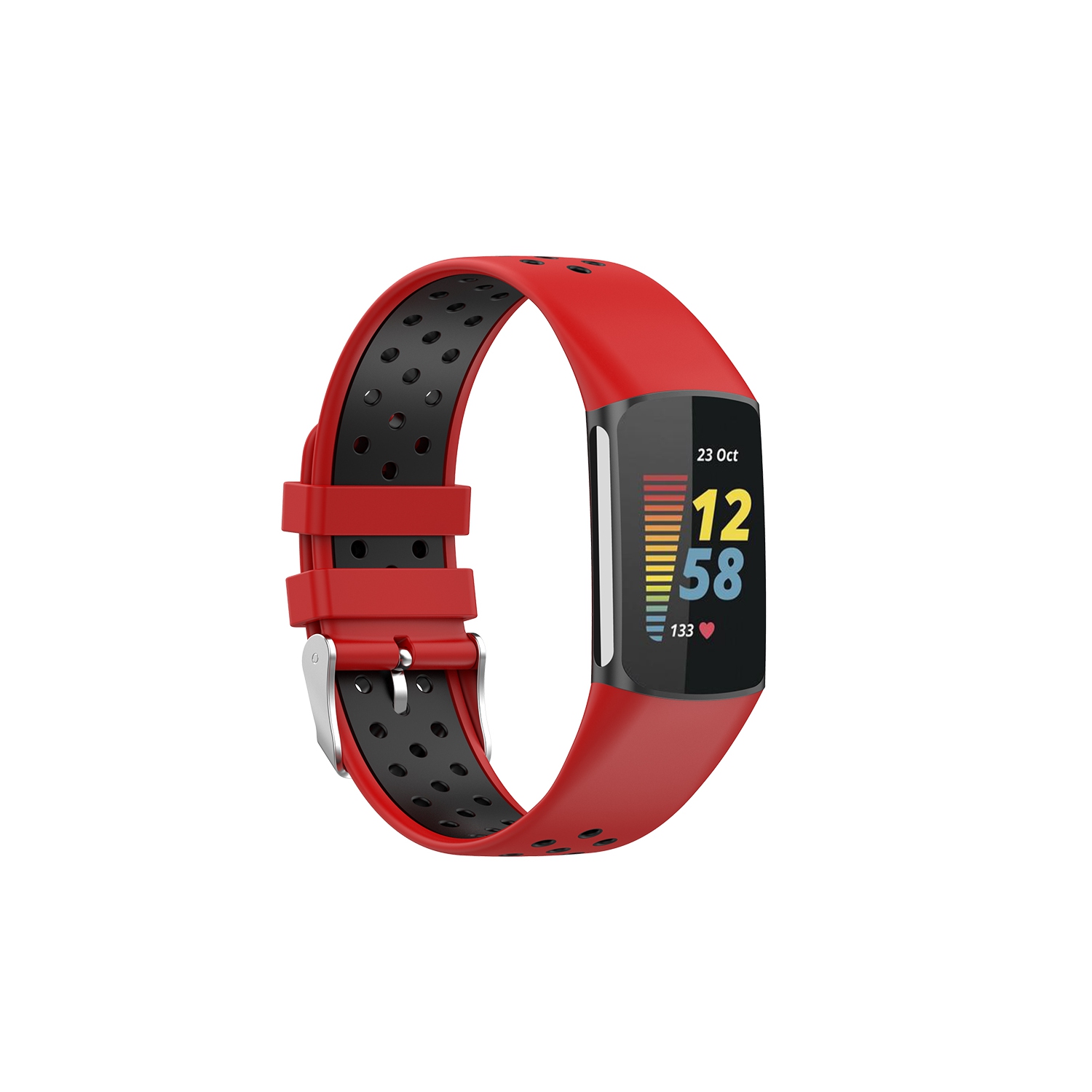 StrapsCo Silicone Rubber Sport Band - Watch Strap for Fitbit Charge 5 - Red & Black