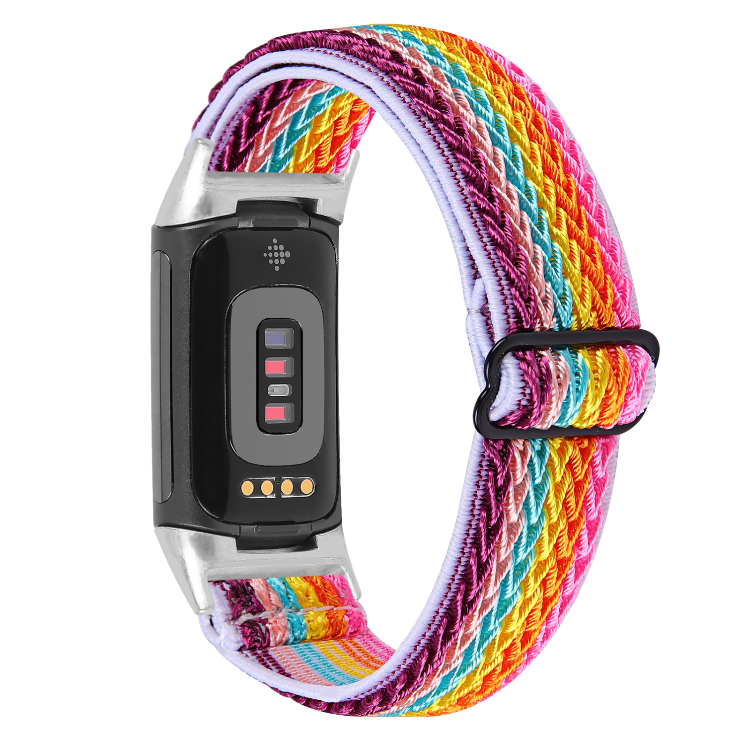 Sangle de montre en nylon tissé de remplacement StrapsCo pour la charge Fitbit 5 - Arc-en-ciel léger