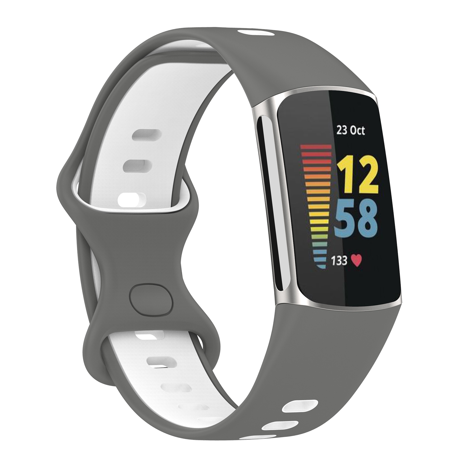 StrapsCo caoutchouc de silicone Infinity Sport Band - Sangle de montre pour Fitbit Charge 5 - Gris & Blanc