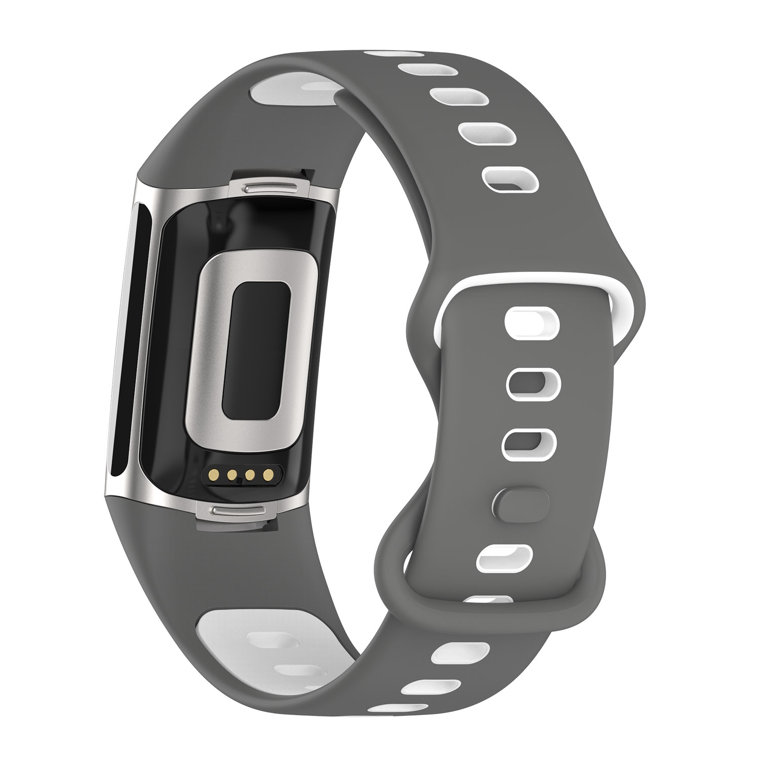 StrapsCo caoutchouc de silicone Infinity Sport Band - Sangle de montre pour Fitbit Charge 5 - Gris & Blanc