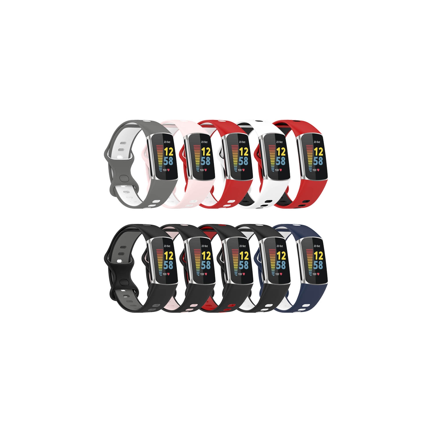 StrapsCo caoutchouc de silicone Infinity Sport Band - Sangle de montre pour Fitbit Charge 5 - Gris & Blanc