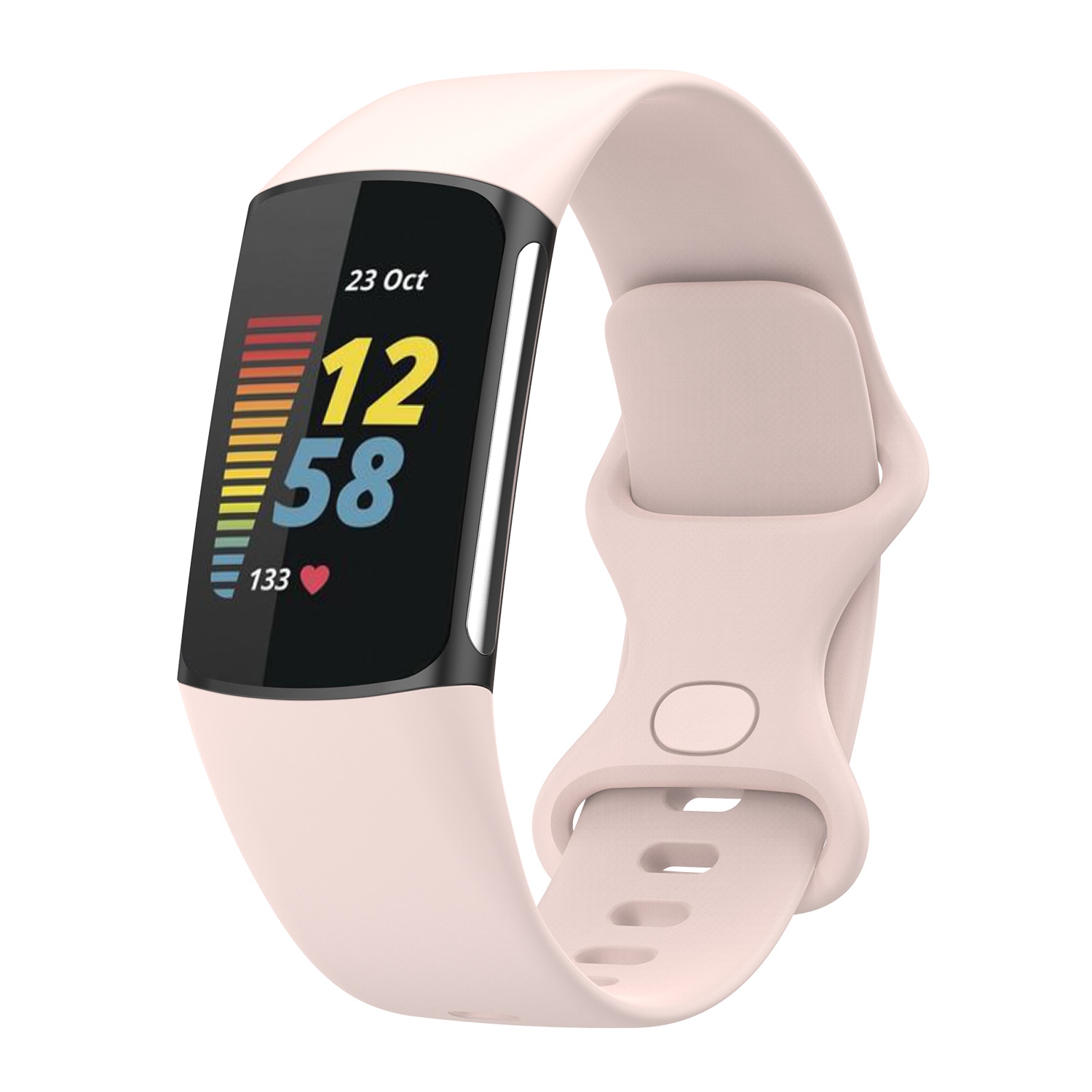 Bande d'infini en caoutchouc de silicone StrapsCo - Bracelet de montre pour Fitbit Charge 5 - Moyen-Long - Rose doux