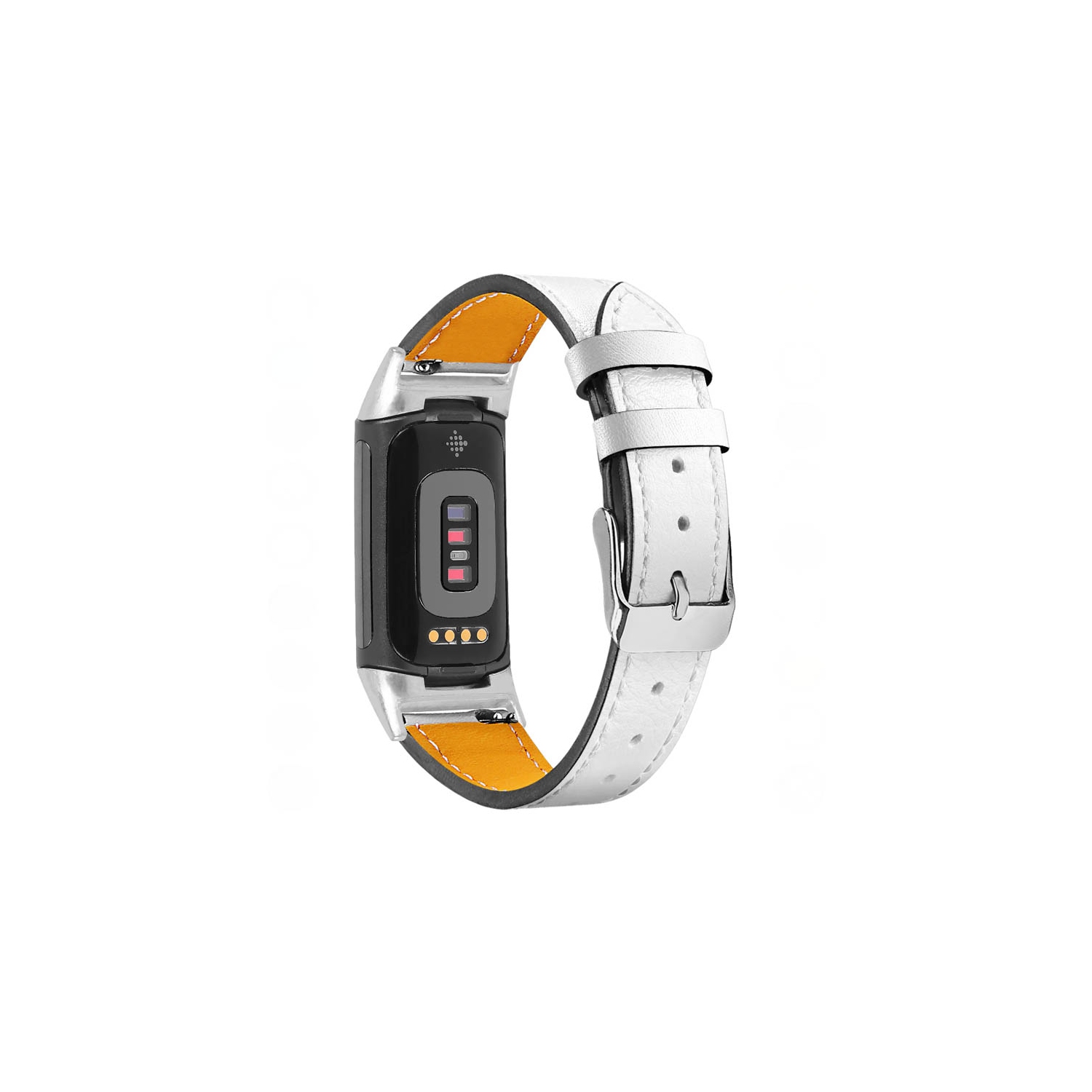 StrapsCo Smooth Genuine Leather Watch Strap Band for Fitbit Charge 5 - Frost White