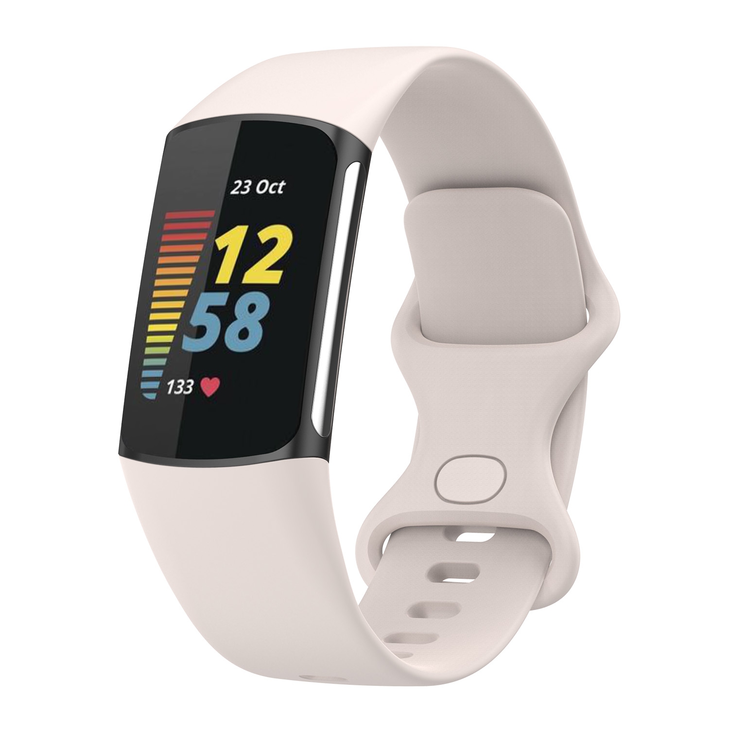 Bande d'infini en caoutchouc de silicone StrapsCo - Bracelet de montre pour Fitbit Charge 5 - Court-Moyen - Presque blanc