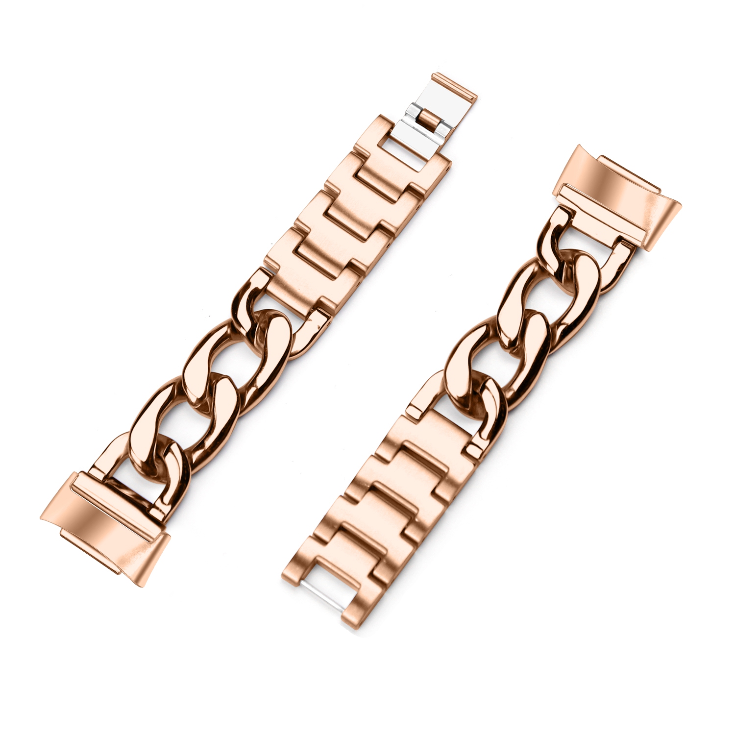 StrapsCo Stainless Steel Cuban Link Bracelet - Watch Strap for Fitbit Charge 5 - Rose Gold