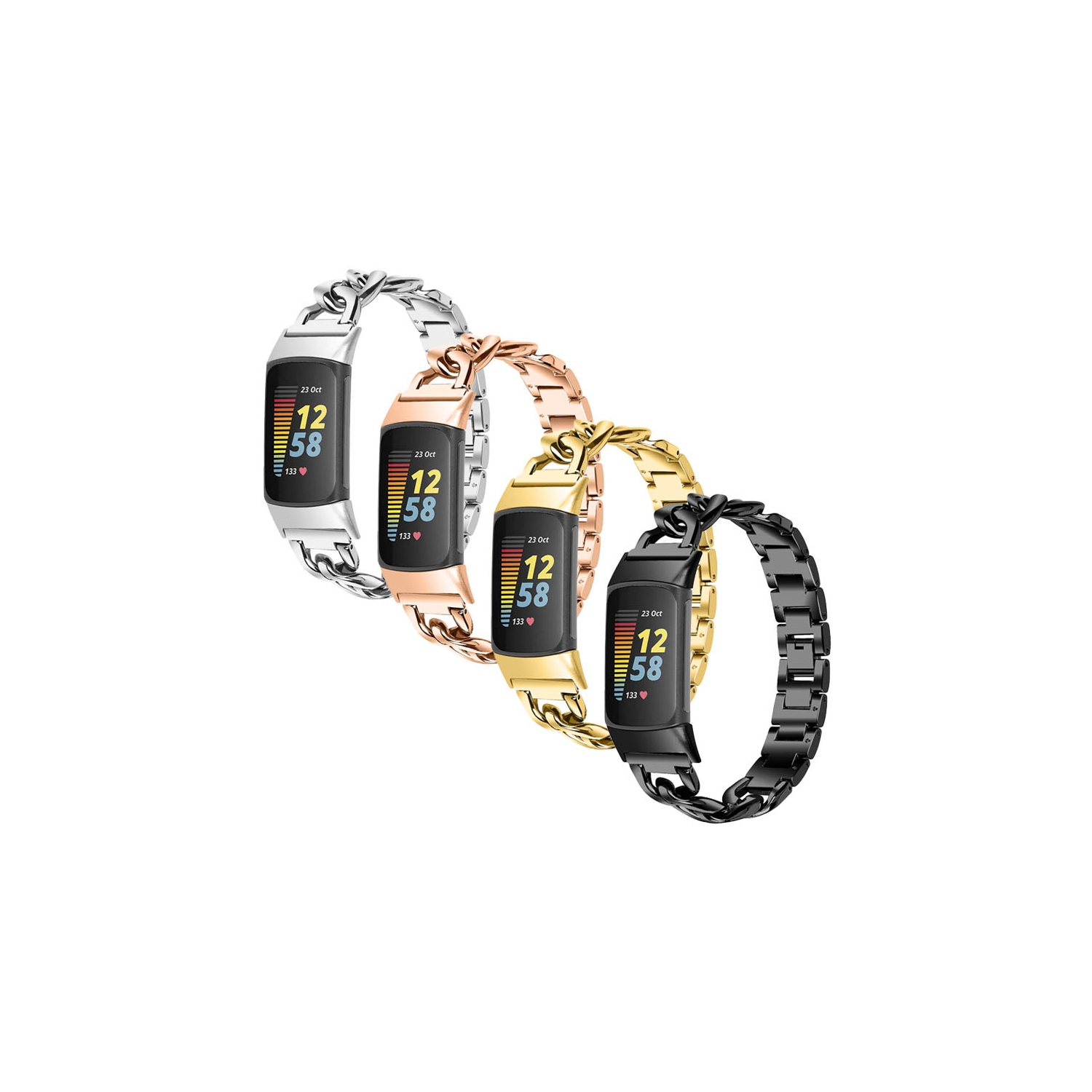 StrapsCo Stainless Steel Cuban Link Bracelet - Watch Strap for Fitbit Charge 5 - Rose Gold