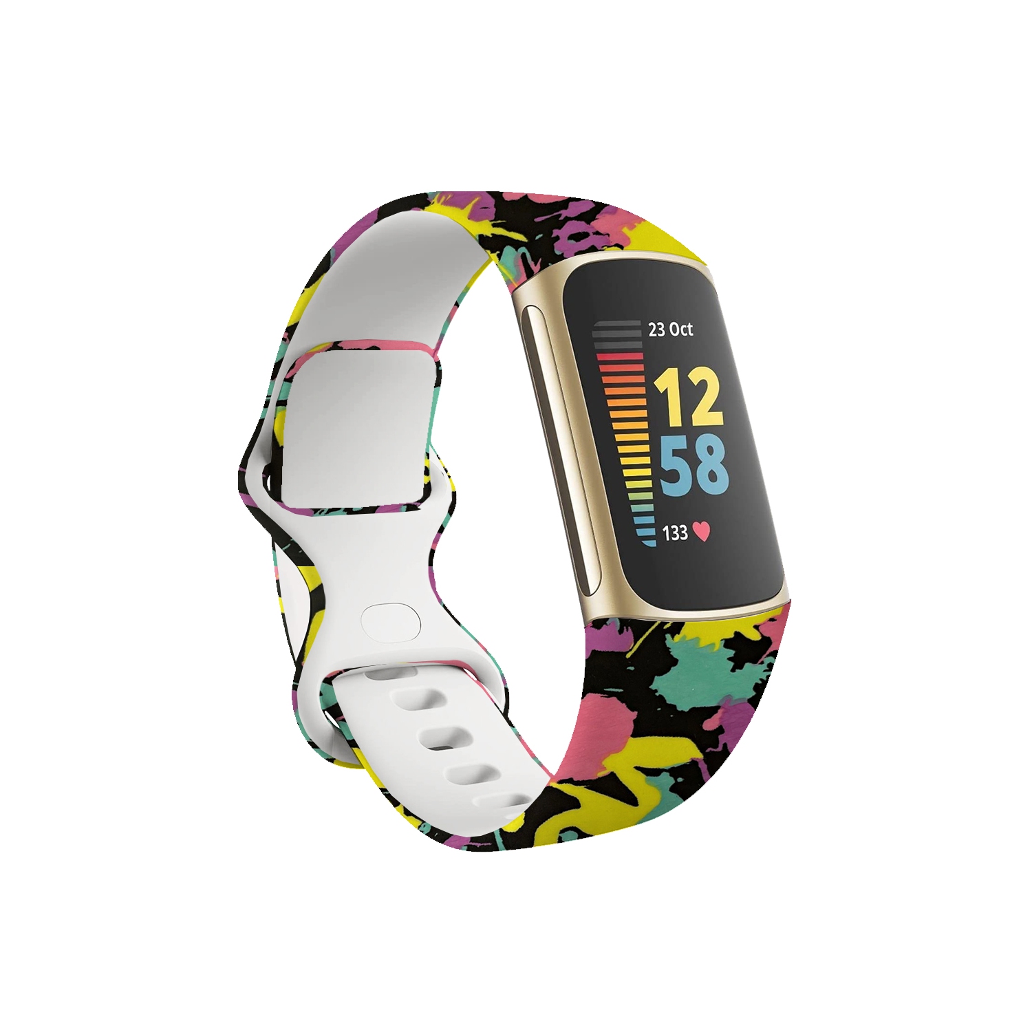 StrapsCo Smooth Silicone Rubber Pattern Infinity Watch Strap for Fitbit Charge 5 - Medium-Long - 80s Splash