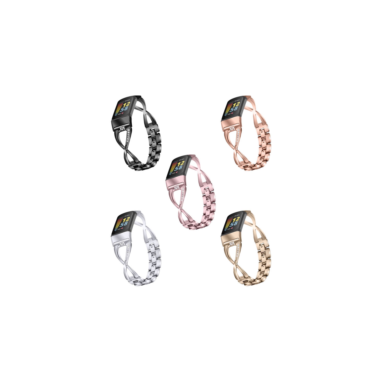 StrapsCo Rhinestone Embedded Jewelry Bracelet Watch Band for Fitbit Charge 5 - Champagne Gold