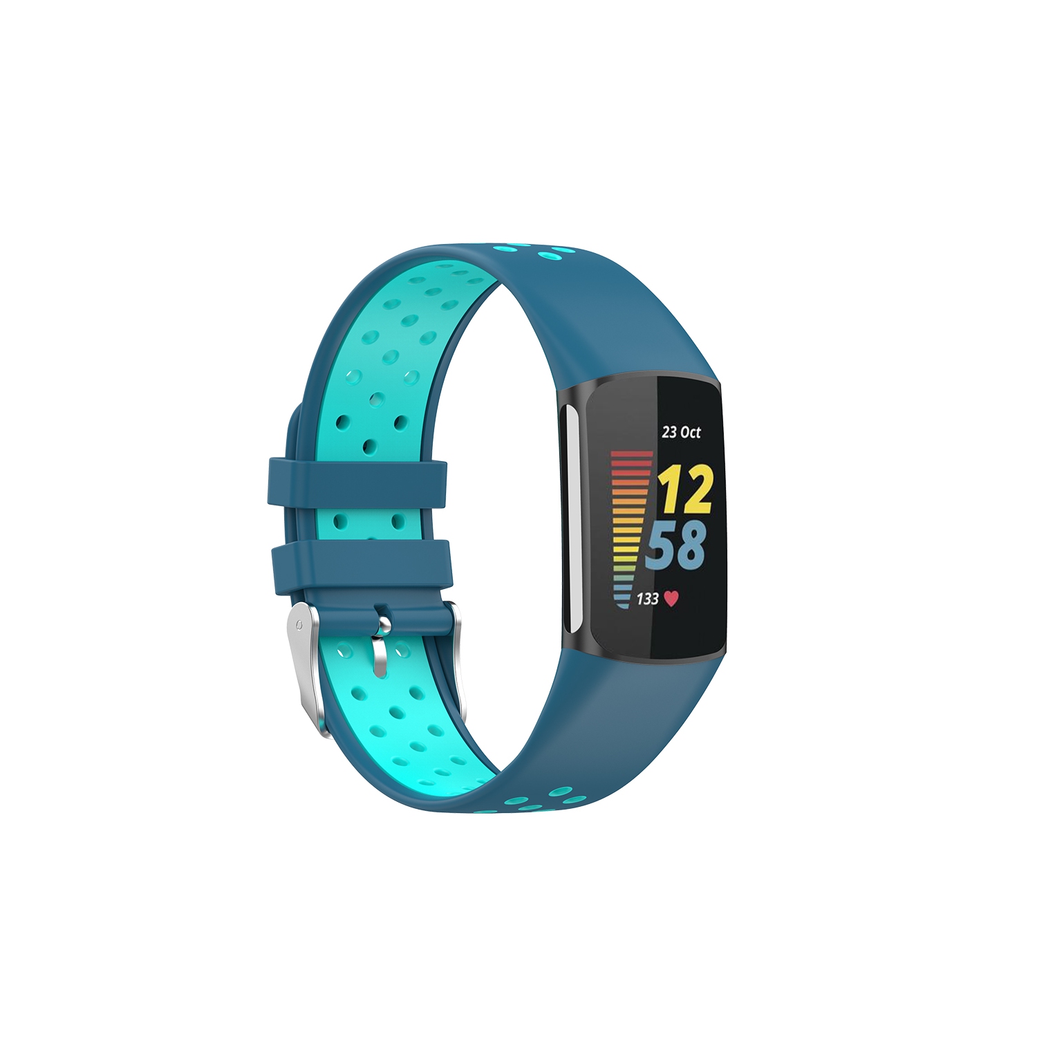 StrapsCo Silicone Rubber Sport Band - Watch Strap for Fitbit Charge 5 - Blue & Aqua