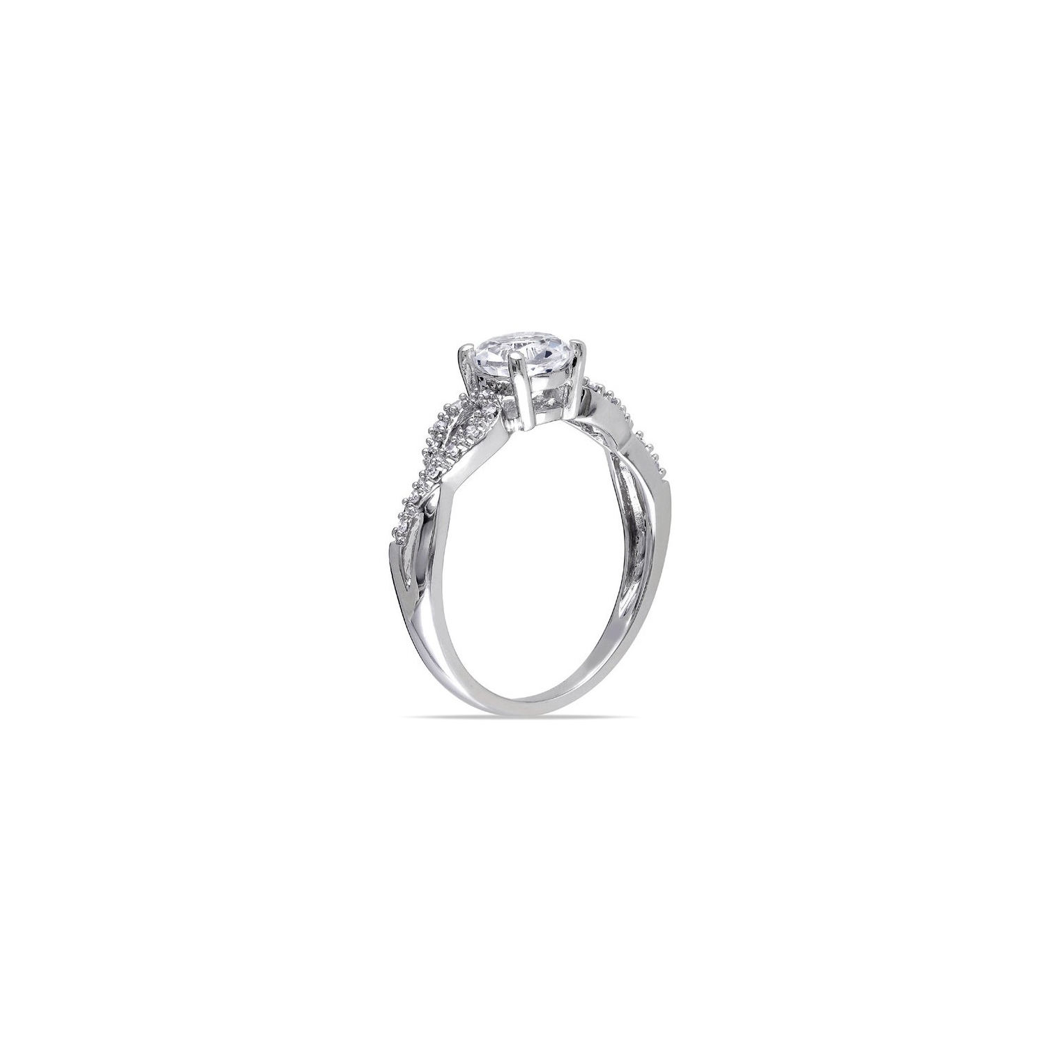 Bague en or blanc 10K ct avec saphirs blancs synthétiques en laboratoire d'1,00&nbsp;carat avec diamants décoratifs