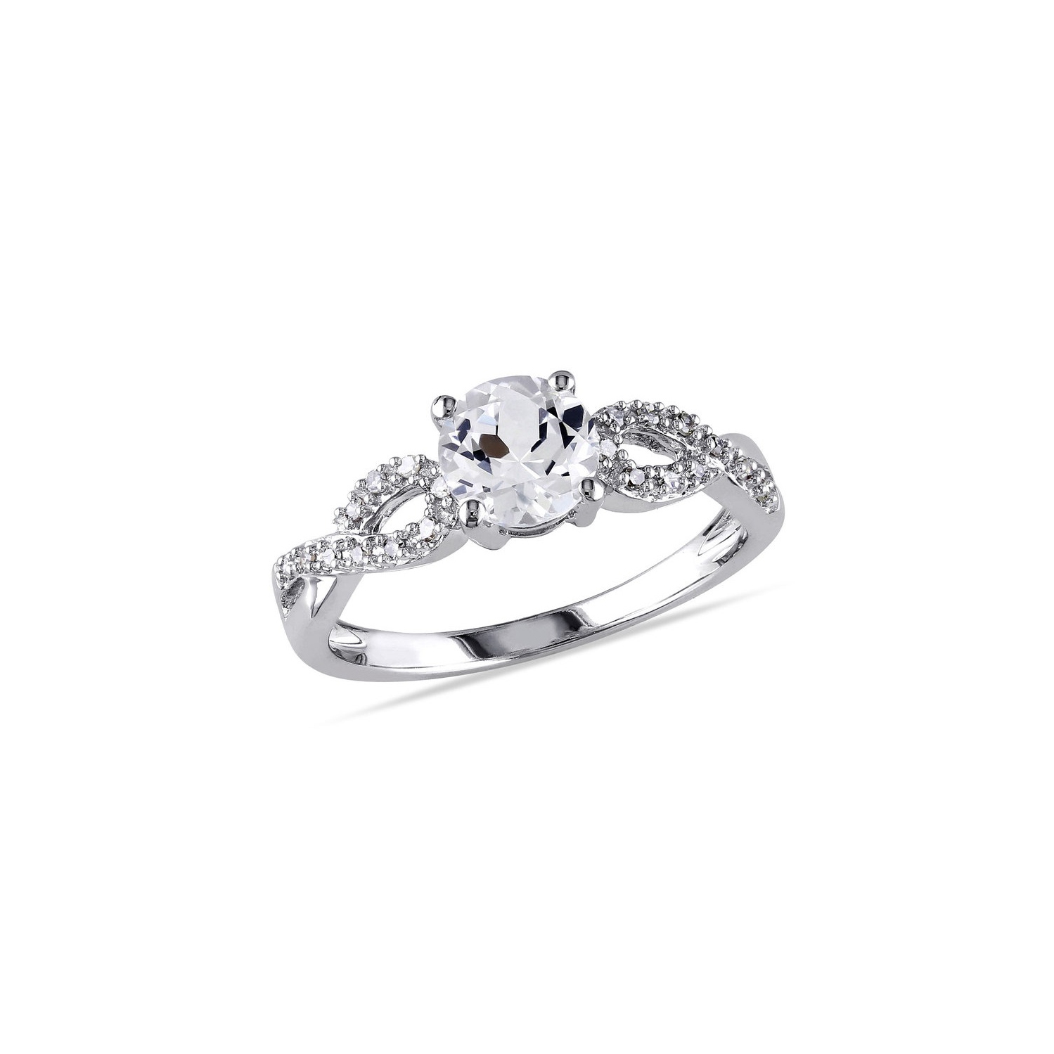 1.00 Carat Lab-Created White Sapphire Ring in 10K White Gold with Accent Diamonds