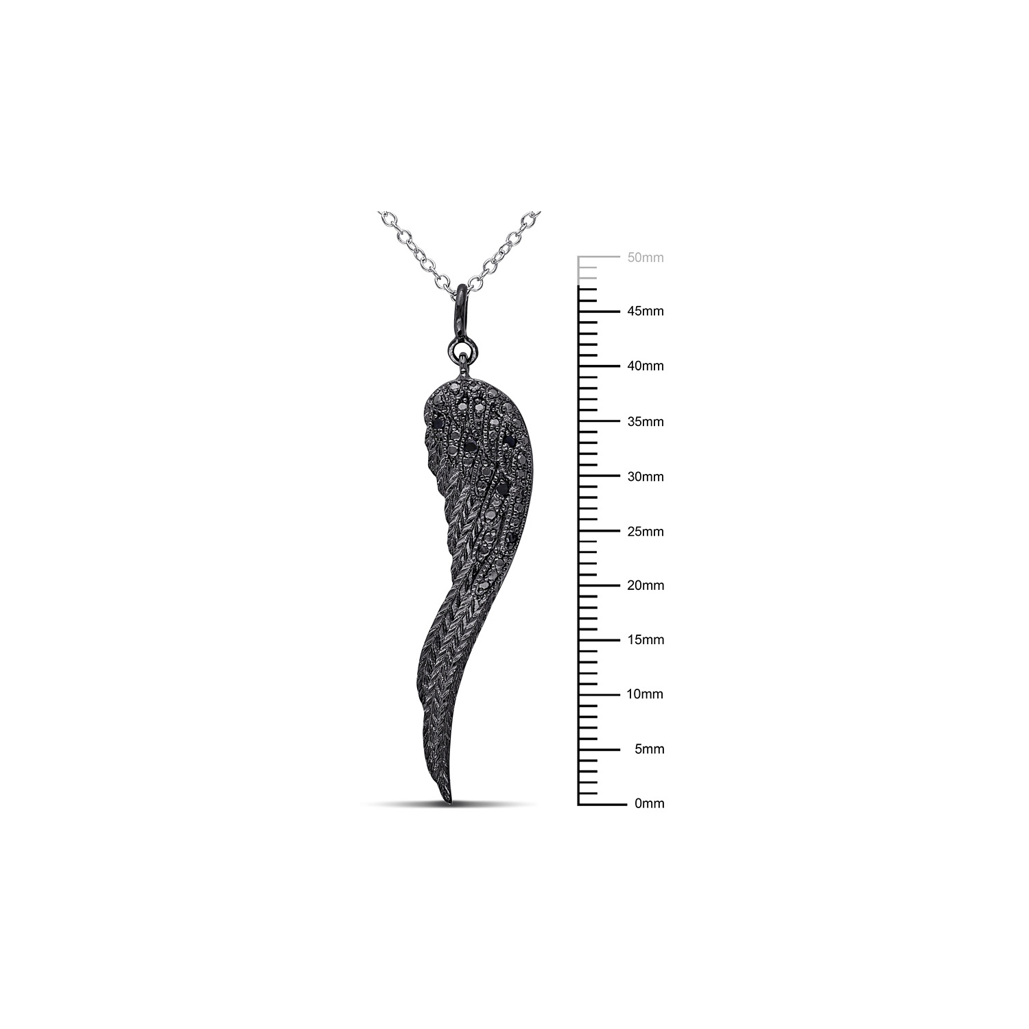 Collier à pendentif en forme d’aile en argent sterling avec diamants noirs et chaîne