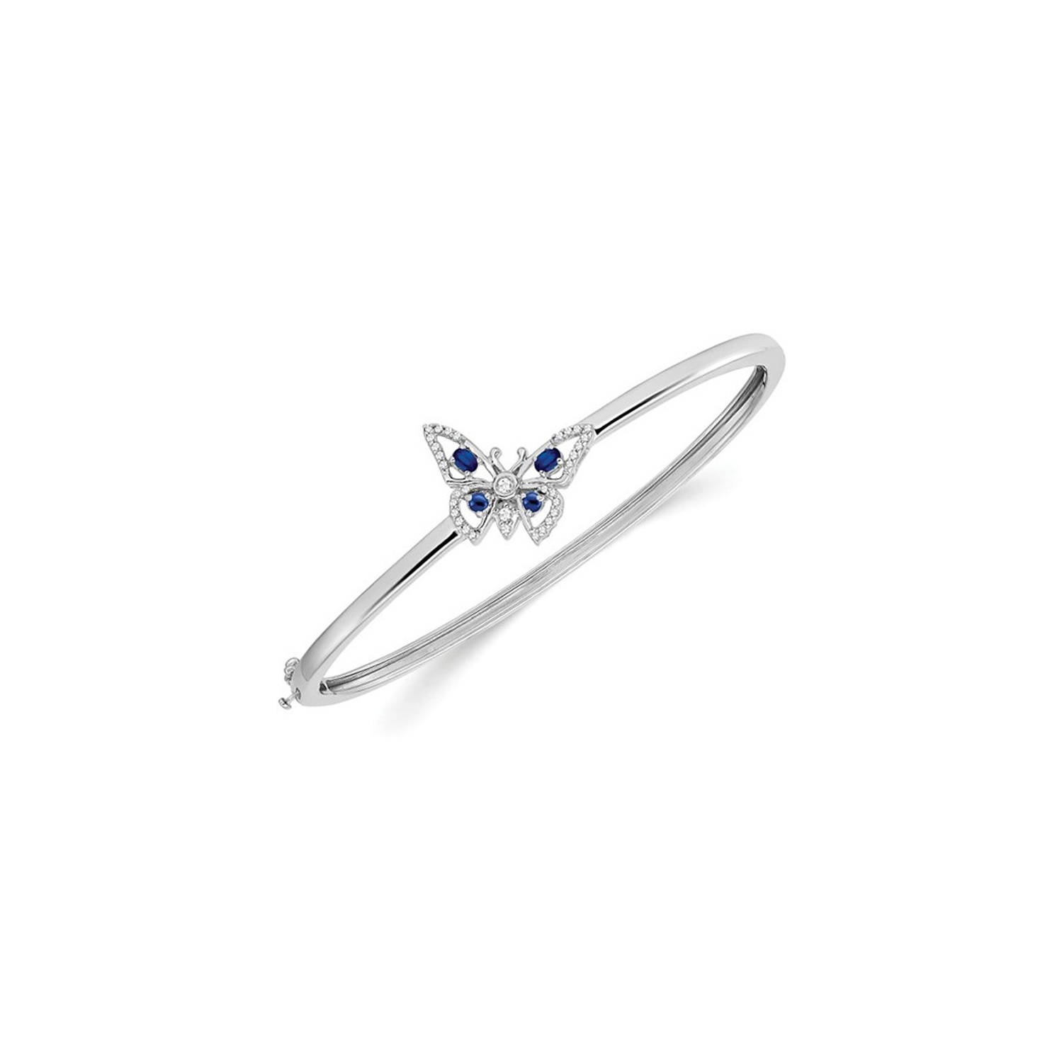 Bracelet papillon en or blanc 14 ct avec diamants et saphir bleu de 1/3 ct