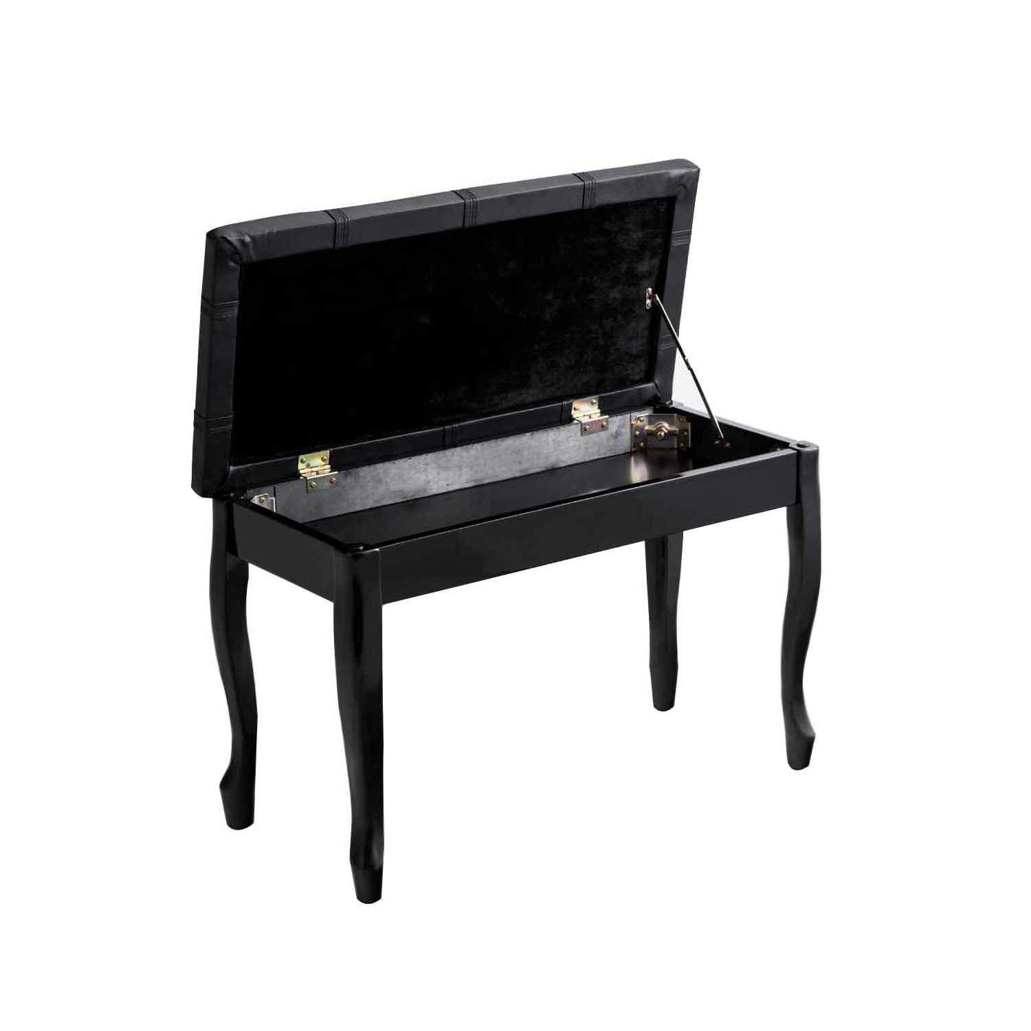 Topbuy PU Leather Piano Bench Solid Wood Padded Double Duet Keyboard Seat w/ Storage Box Black