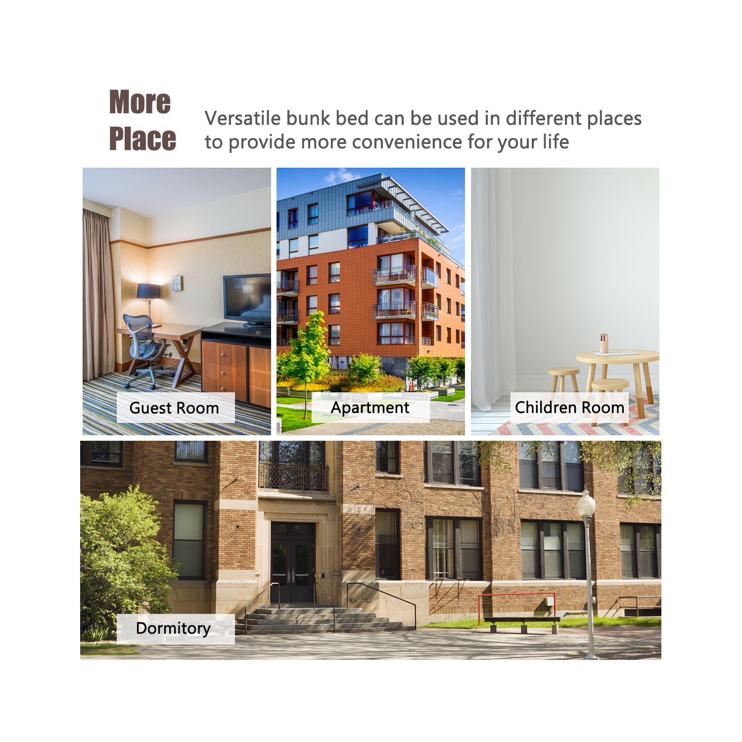 TopBuy – Lits superposés avec lit gigogne et échelle pour enfants, espresso