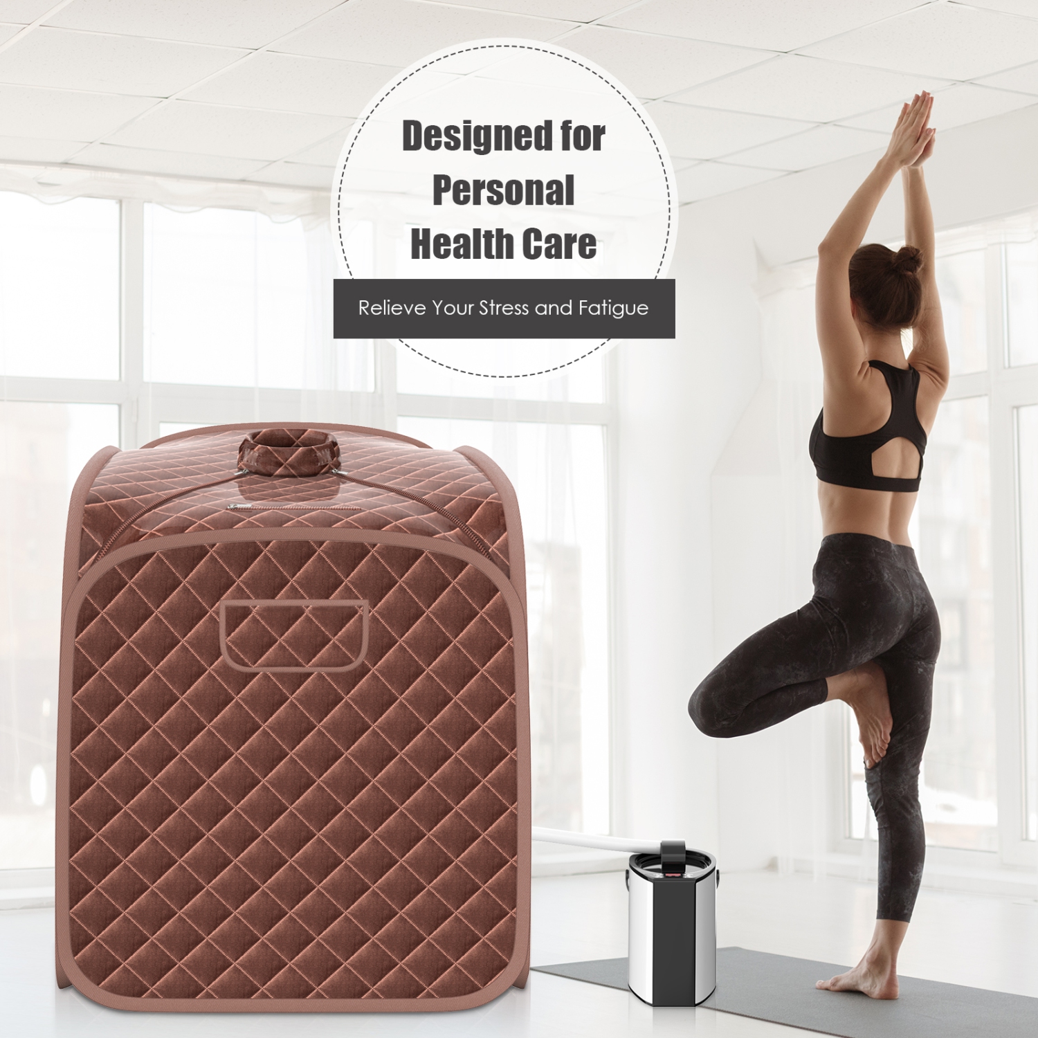 Tente de sauna personnelle pour la maison avec 9 niveaux de température et minuterie Café/Marine/Noir de TopBuy