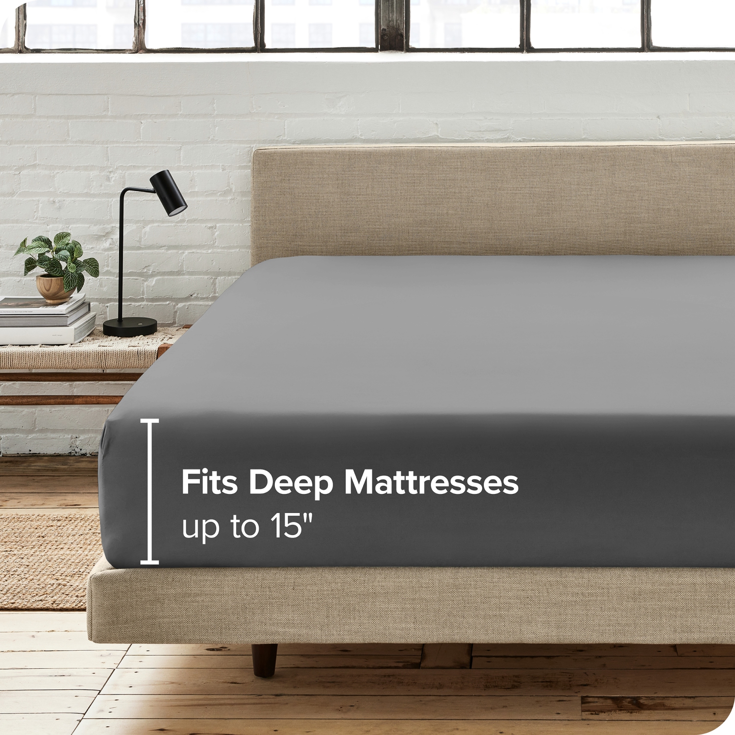 Bare Home 100% Organic Cotton Fitted Bottom Sheet - Crisp Percale Weave - Warm & Luxurious Sateen - Full, Grey