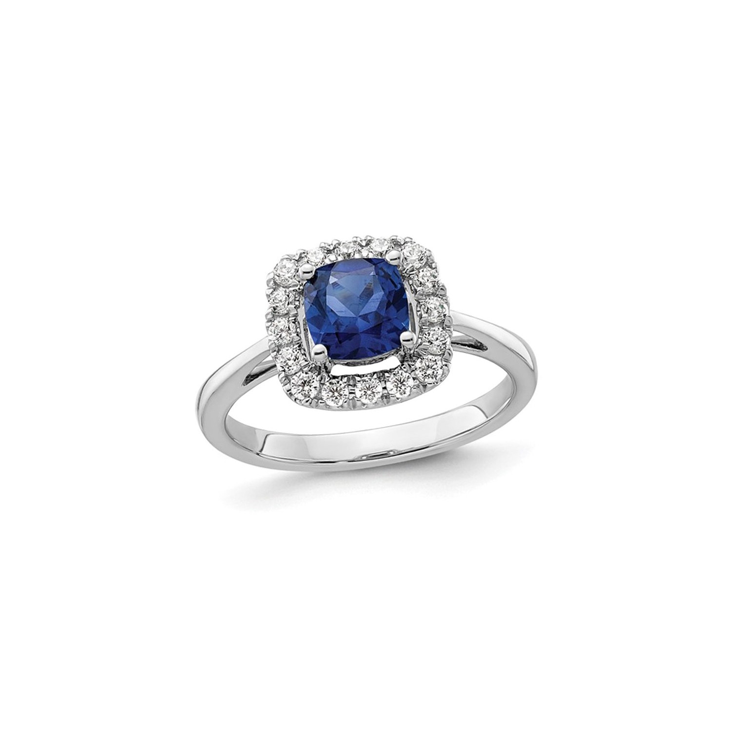 1.20 Carat Lab-Created Blue Sapphire Ring in 14K White Gold with Lab-Grown Diamonds 1/4 Carat (ctw)