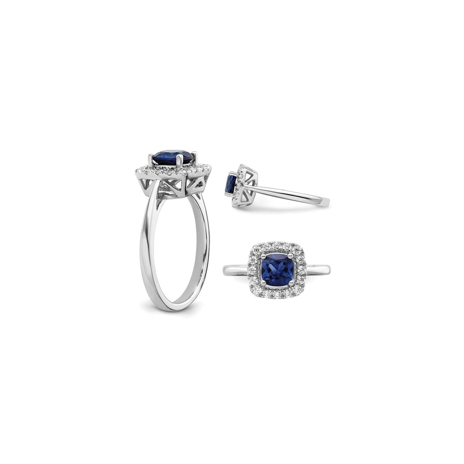 1.20 Carat Lab-Created Blue Sapphire Ring in 14K White Gold with Lab-Grown Diamonds 1/4 Carat (ctw)
