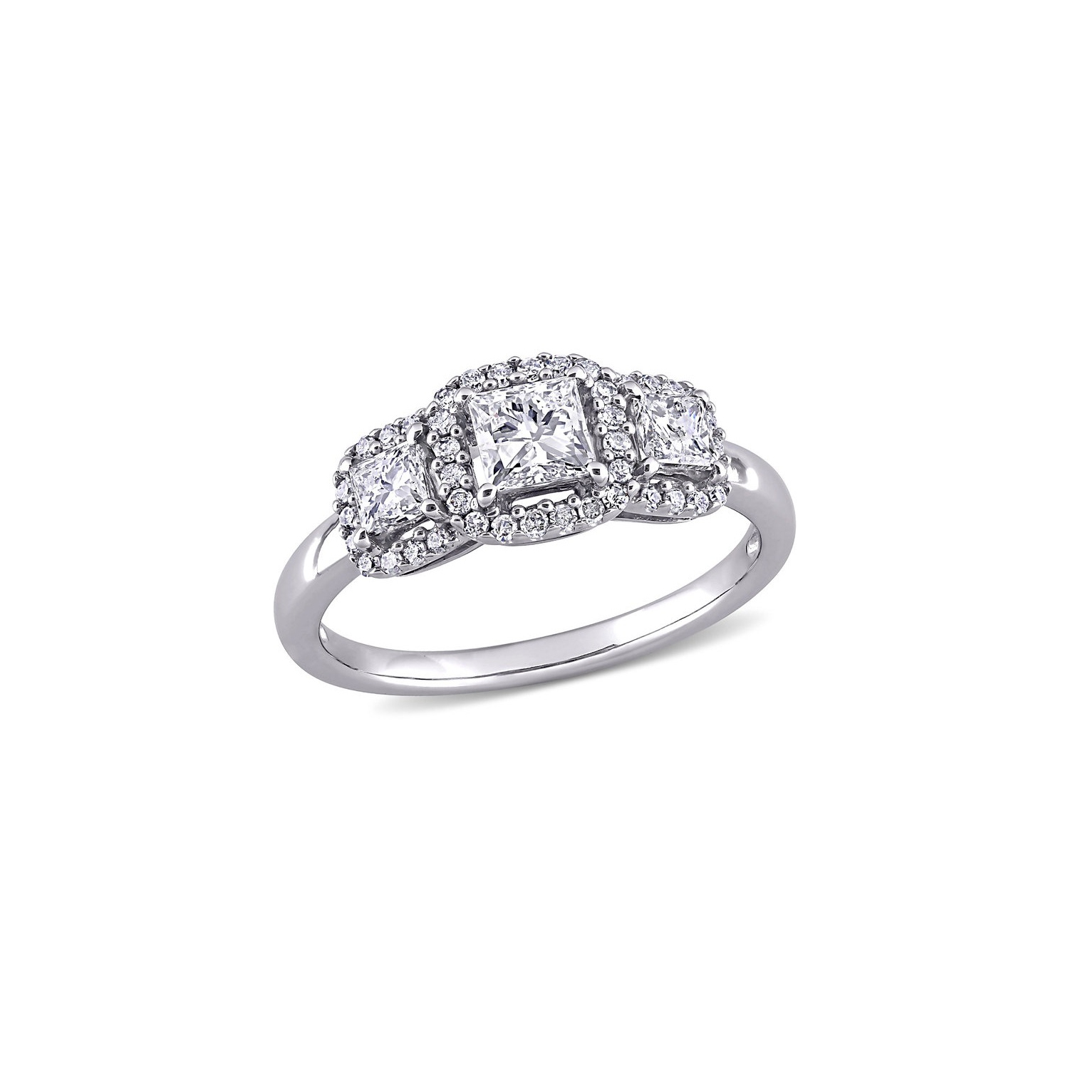 Bague de fiançailles en or blanc 10 ct avec trois diamants taille princesse 1.00 ct