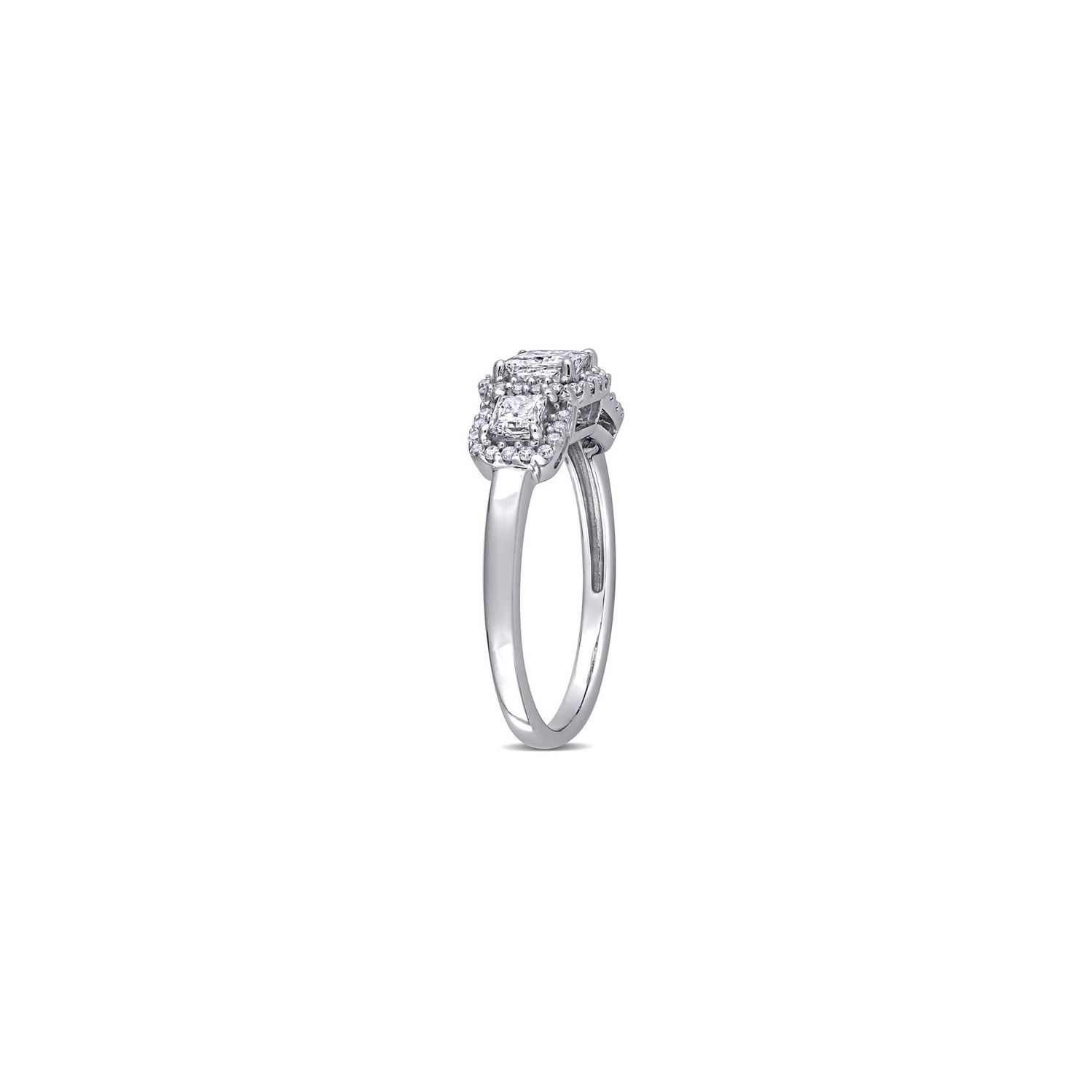 Bague de fiançailles en or blanc 10 ct avec trois diamants taille princesse 1.00 ct