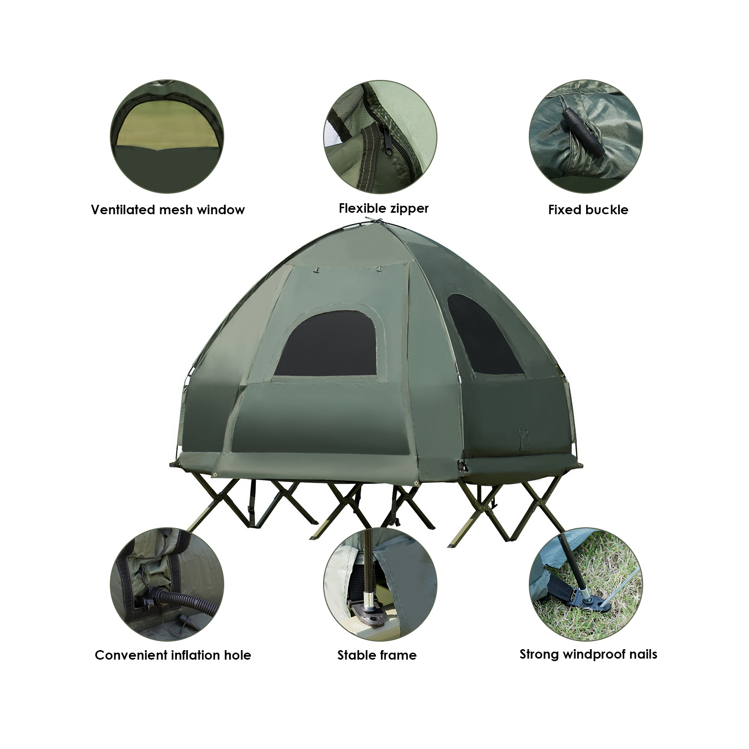 Tente de camping pliante pour 2 personnes avec sac de couchage et matelas gonflable de PatioJoy pour l’activité à l’extérieur