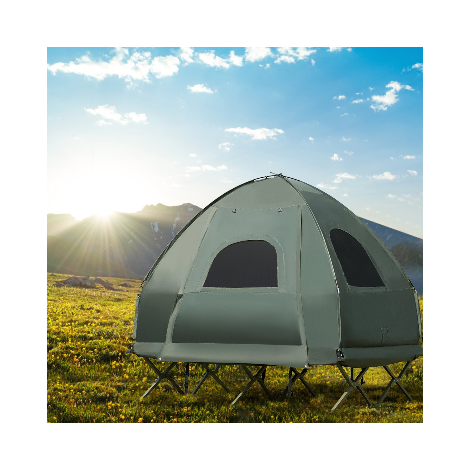 Tente de camping pliante pour 2 personnes avec sac de couchage et matelas gonflable de PatioJoy pour l’activité à l’extérieur