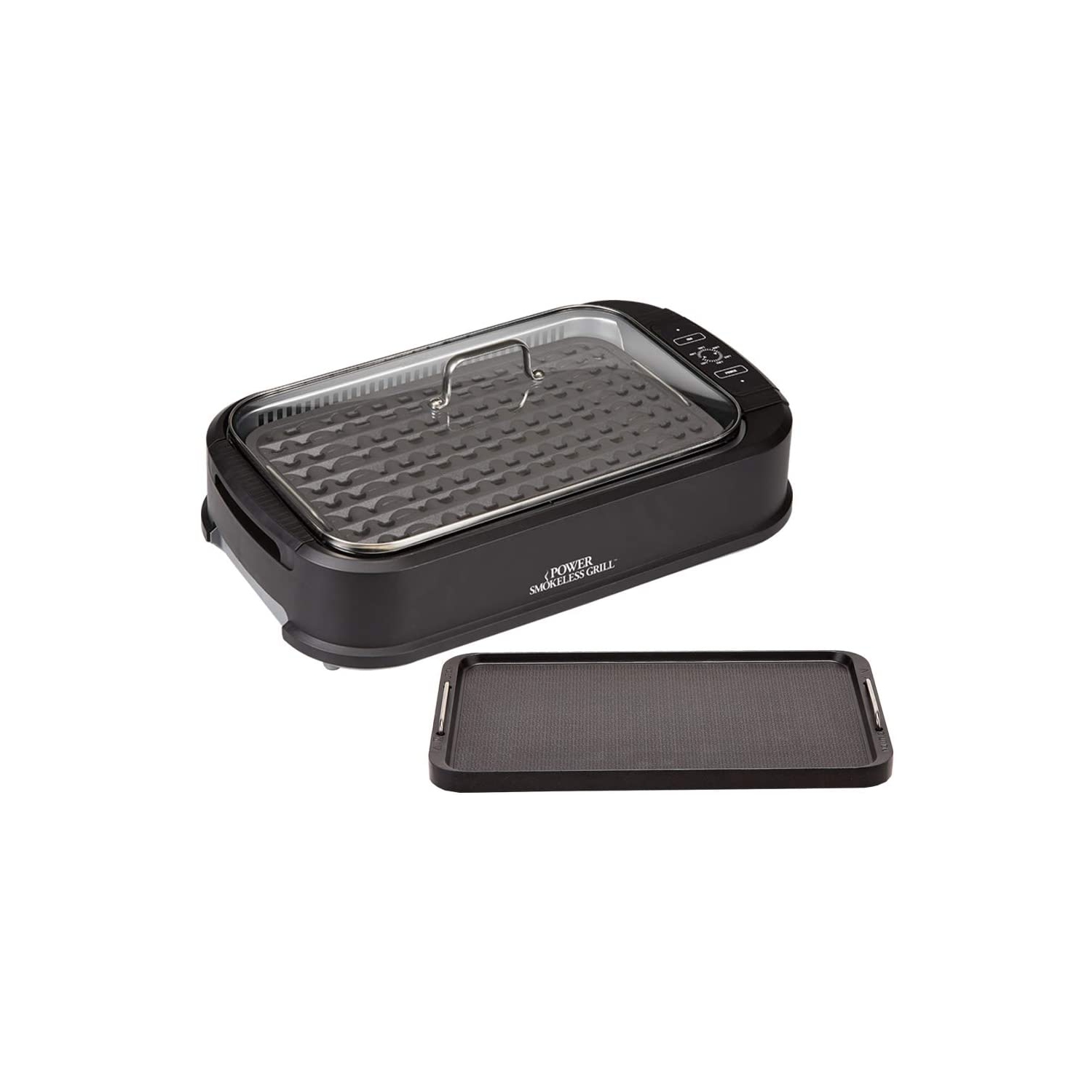 PowerXL Smokeless Grill Family Size- with Tempered Glass Lid with Interchangeable Grill and Griddle Plate and Turbo Speed Smoke Extractor Technology 22.1” X13.2” X 6.1