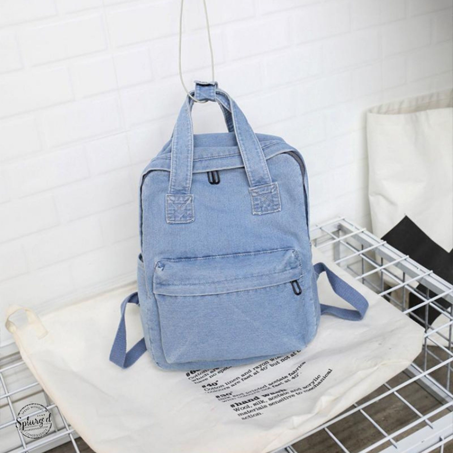 Sac à dos en denim Splid'd. Sac à dos souple pleine grandeur - Bleu délavé