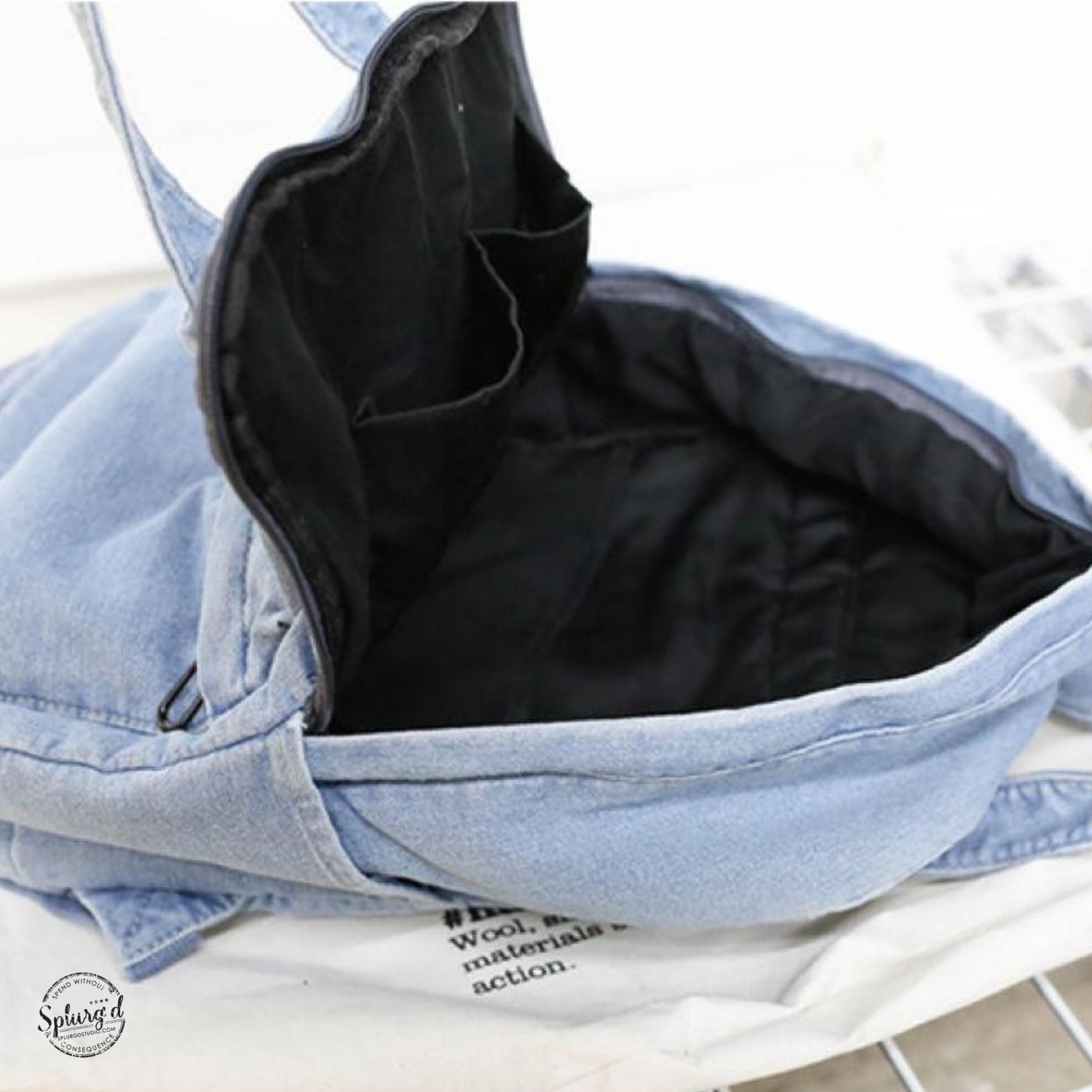 Sac à dos en denim Splid'd. Sac à dos souple pleine grandeur - Bleu délavé