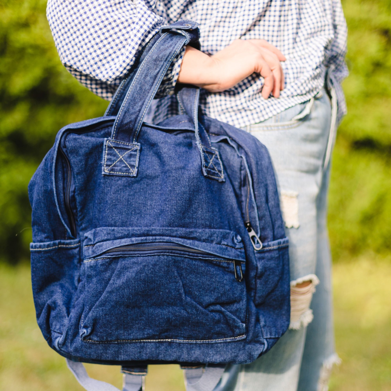Sac à dos en denim Splid'd. Sac à dos souple pleine grandeur - Bleu délavé