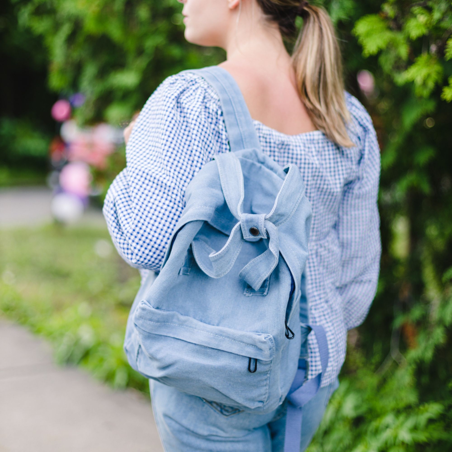 Sac à dos en denim Splid'd. Sac à dos souple pleine grandeur - Bleu moyen