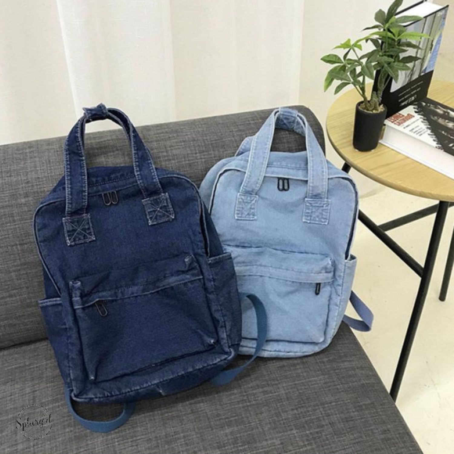 Sac à dos en denim Splid'd. Sac à dos souple pleine grandeur - Bleu moyen