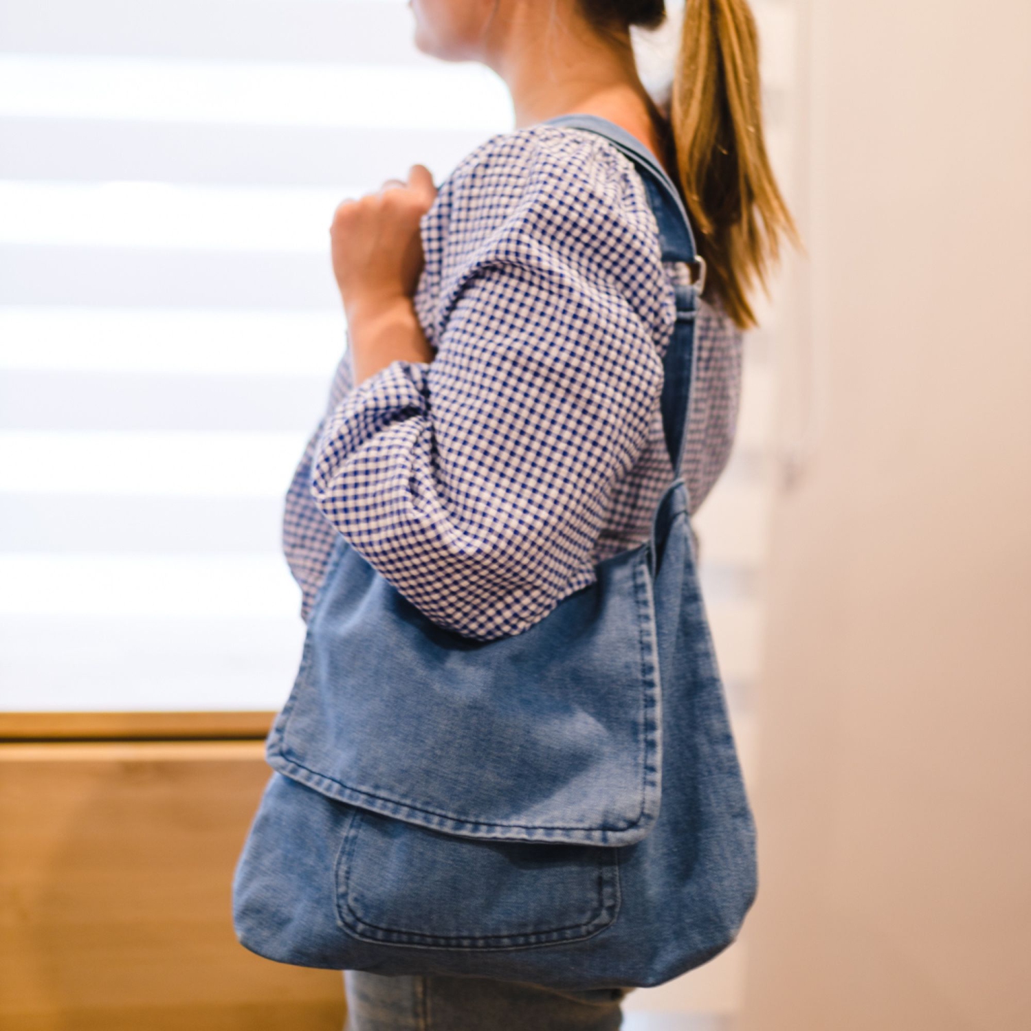 Sac messager en denim Spliurg'd – bleu délavé