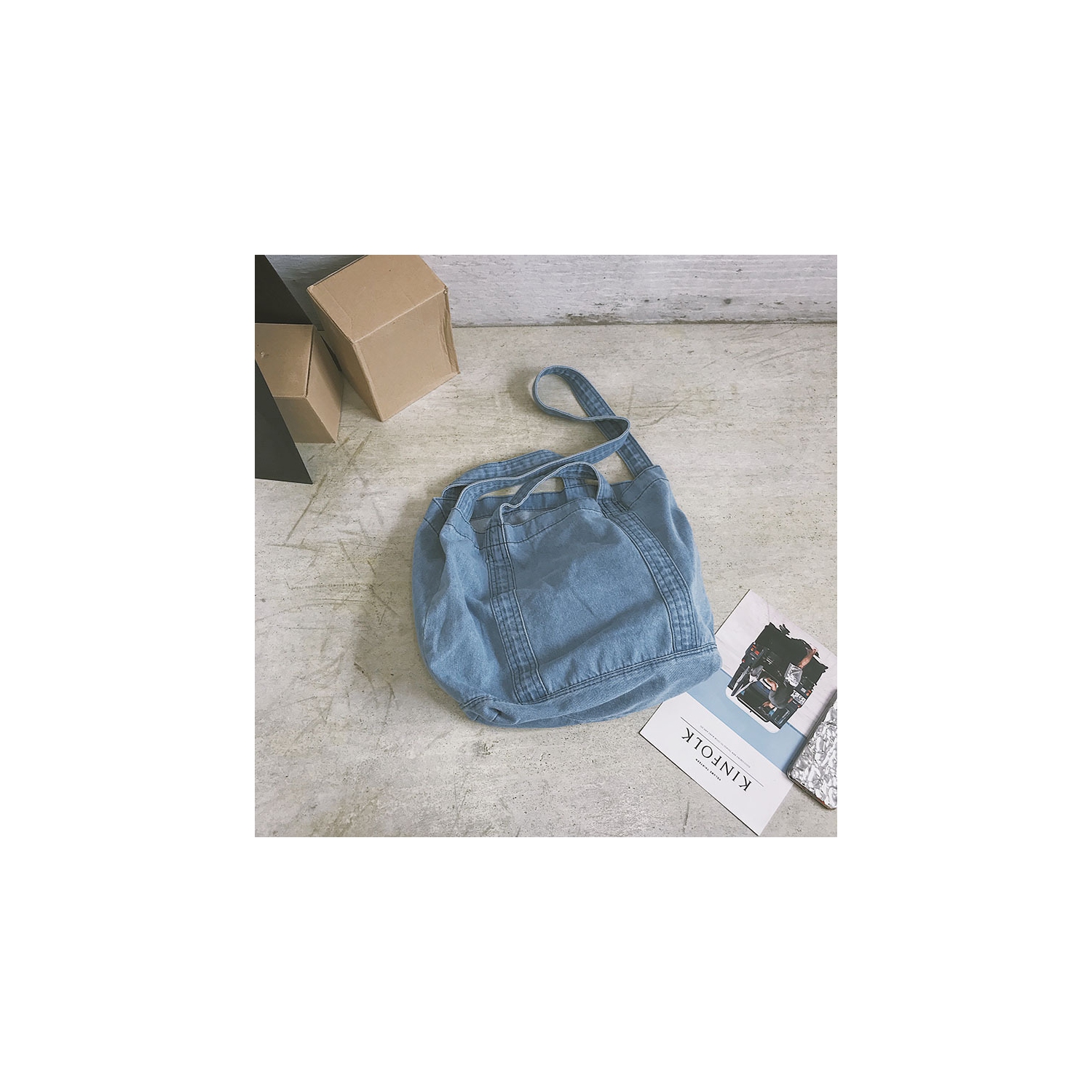 Splurg'd Denim tote crossbody shoulder bag - Bleached Blue