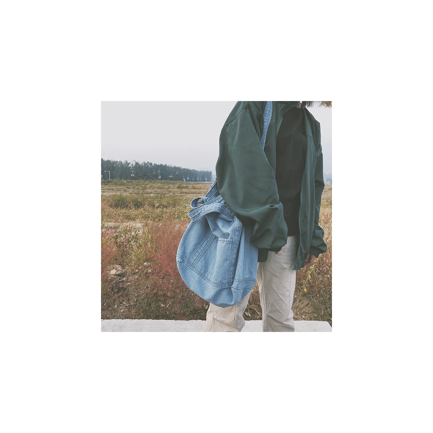 Splurg'd Denim tote crossbody shoulder bag - Bleached Blue