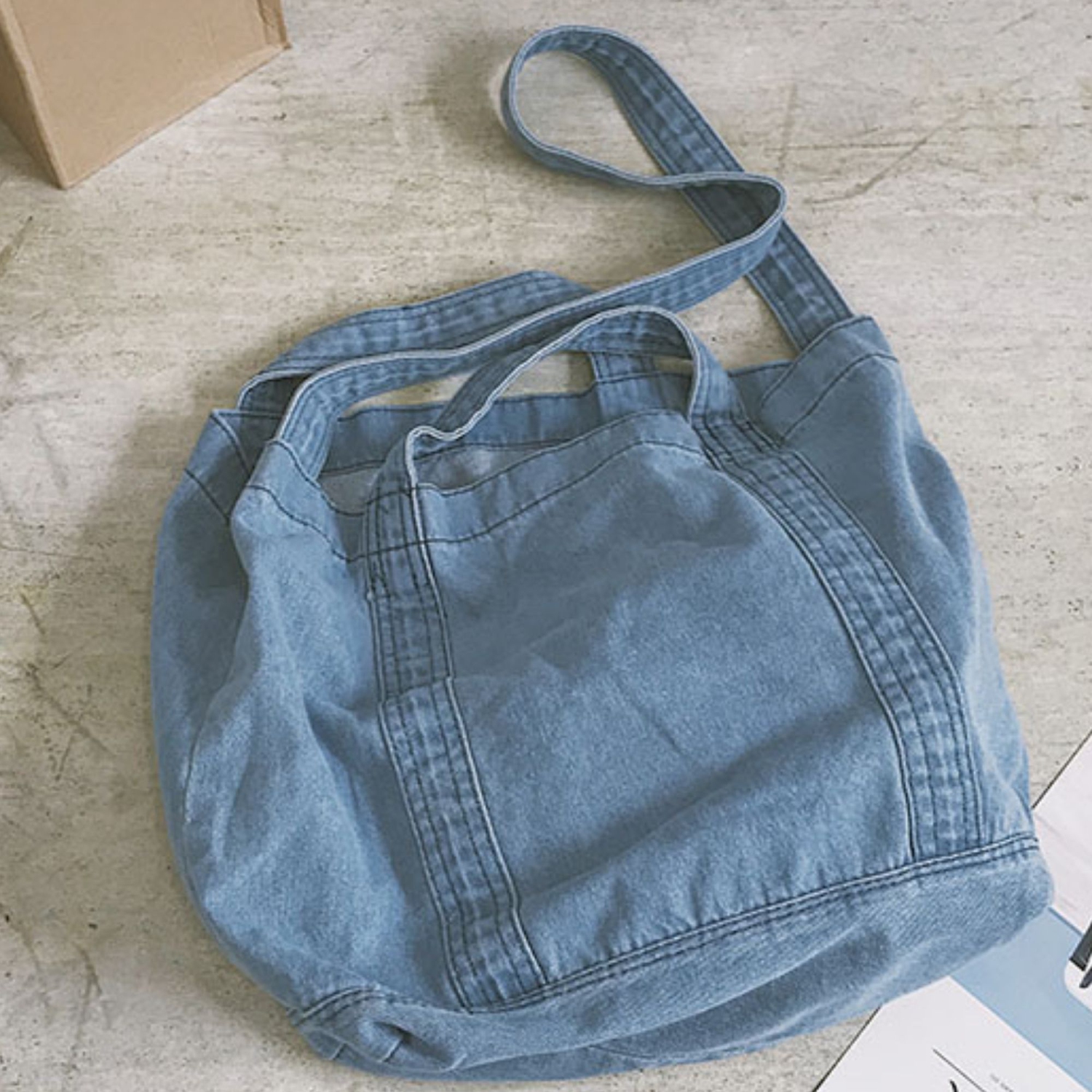 Splurg'd Denim tote crossbody shoulder bag - Bleached Blue