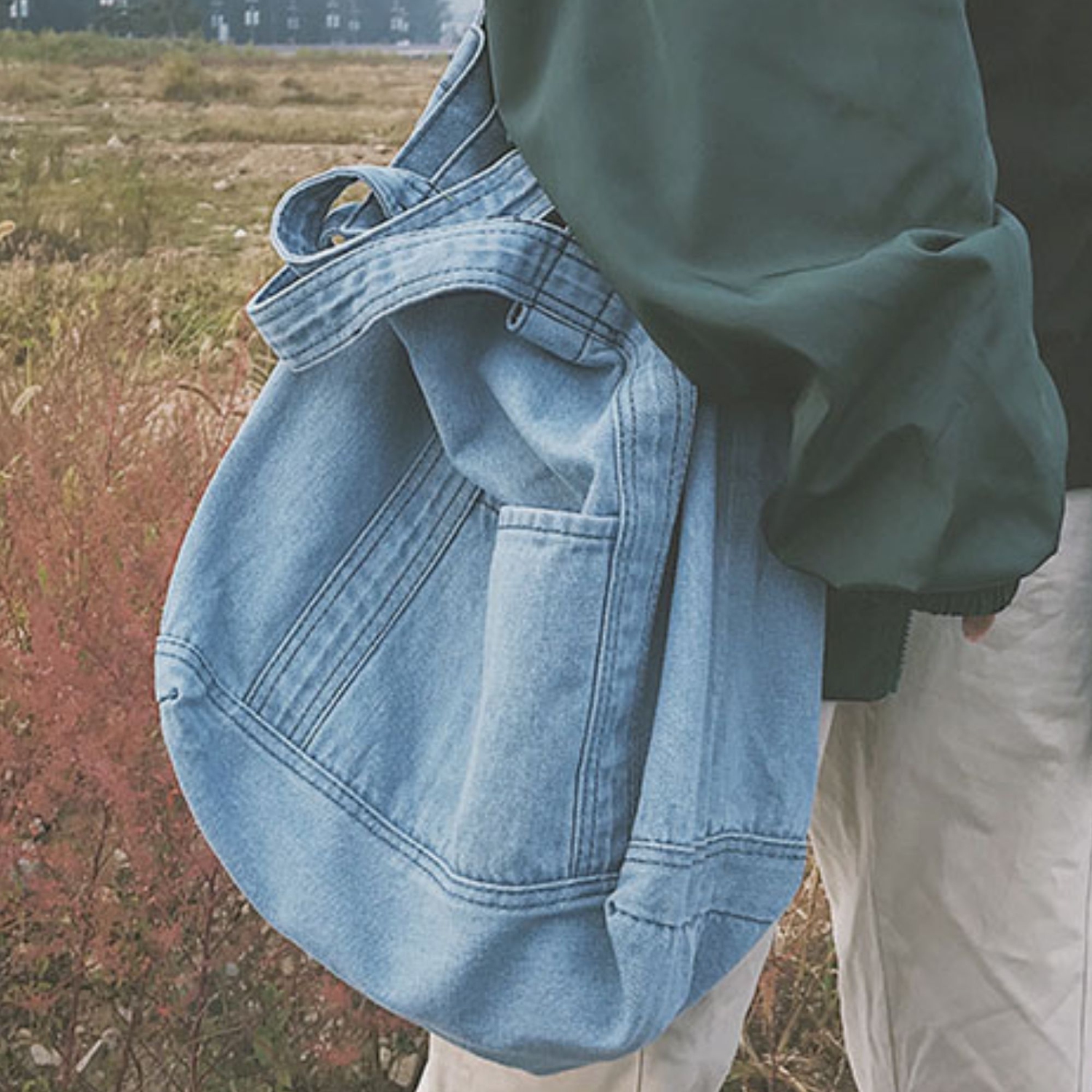 Splurg'd Denim tote crossbody shoulder bag - Bleached Blue