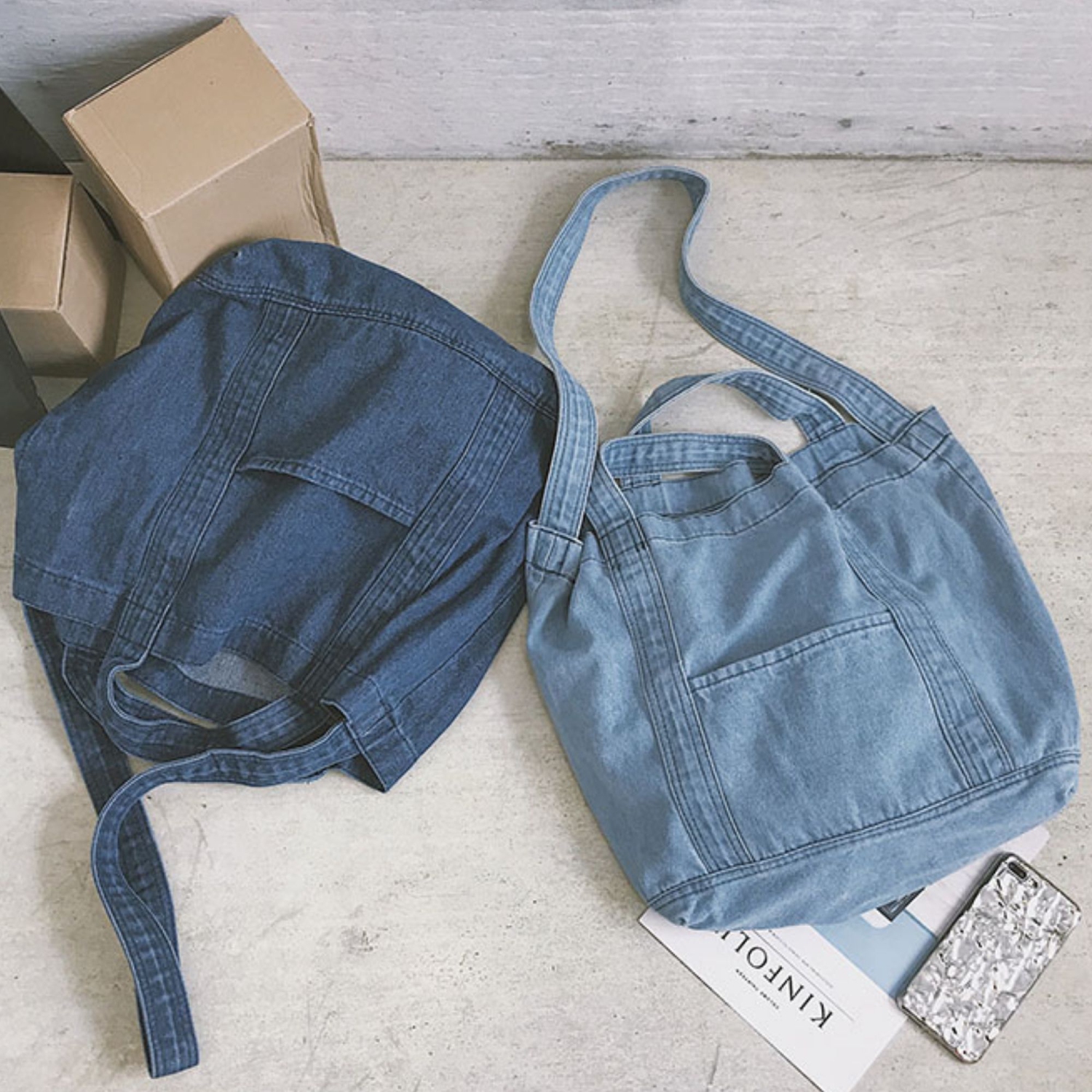 Splurg'd Denim tote crossbody shoulder bag - Bleached Blue