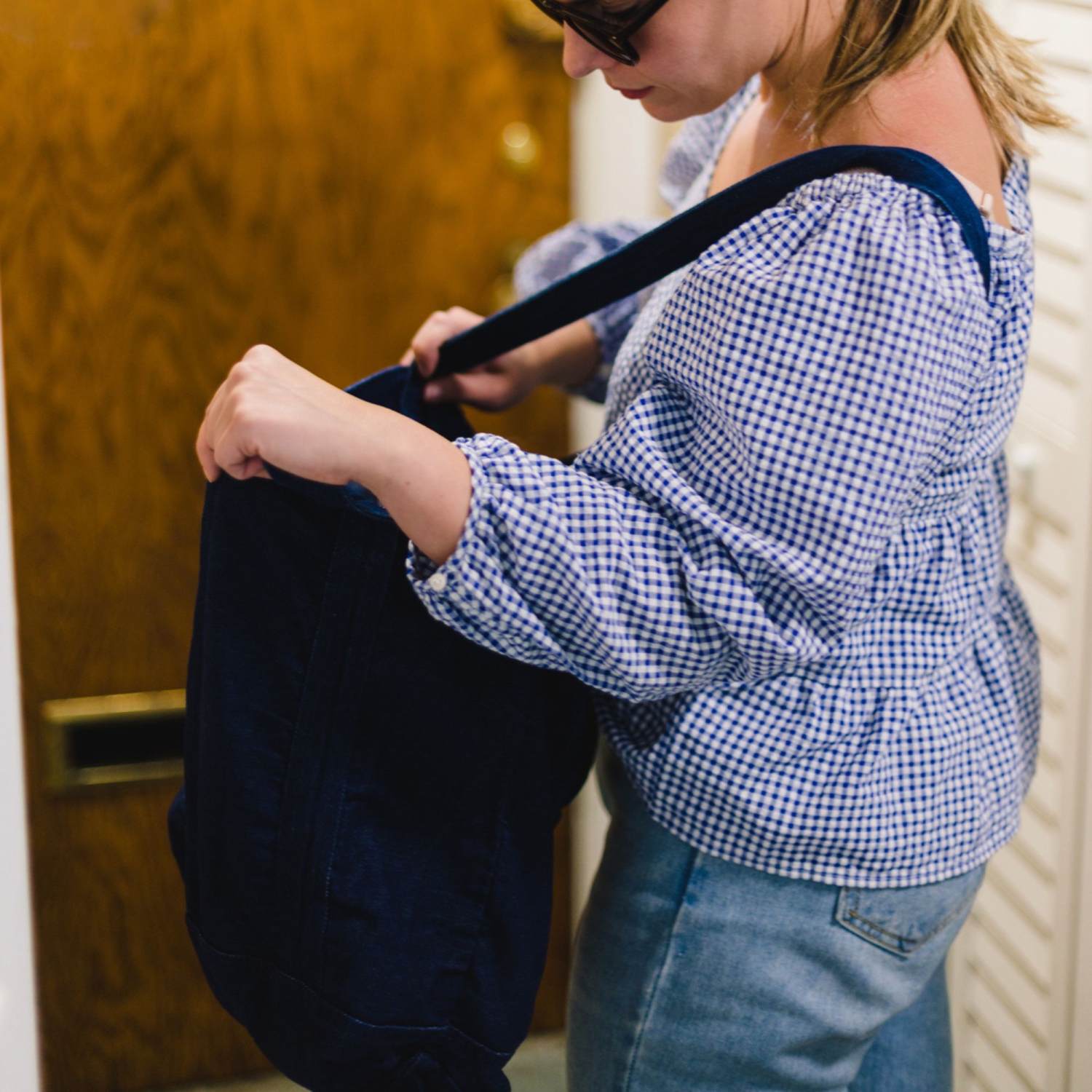 Splurg'd Denim tote crossbody shoulder bag - Bleached Blue