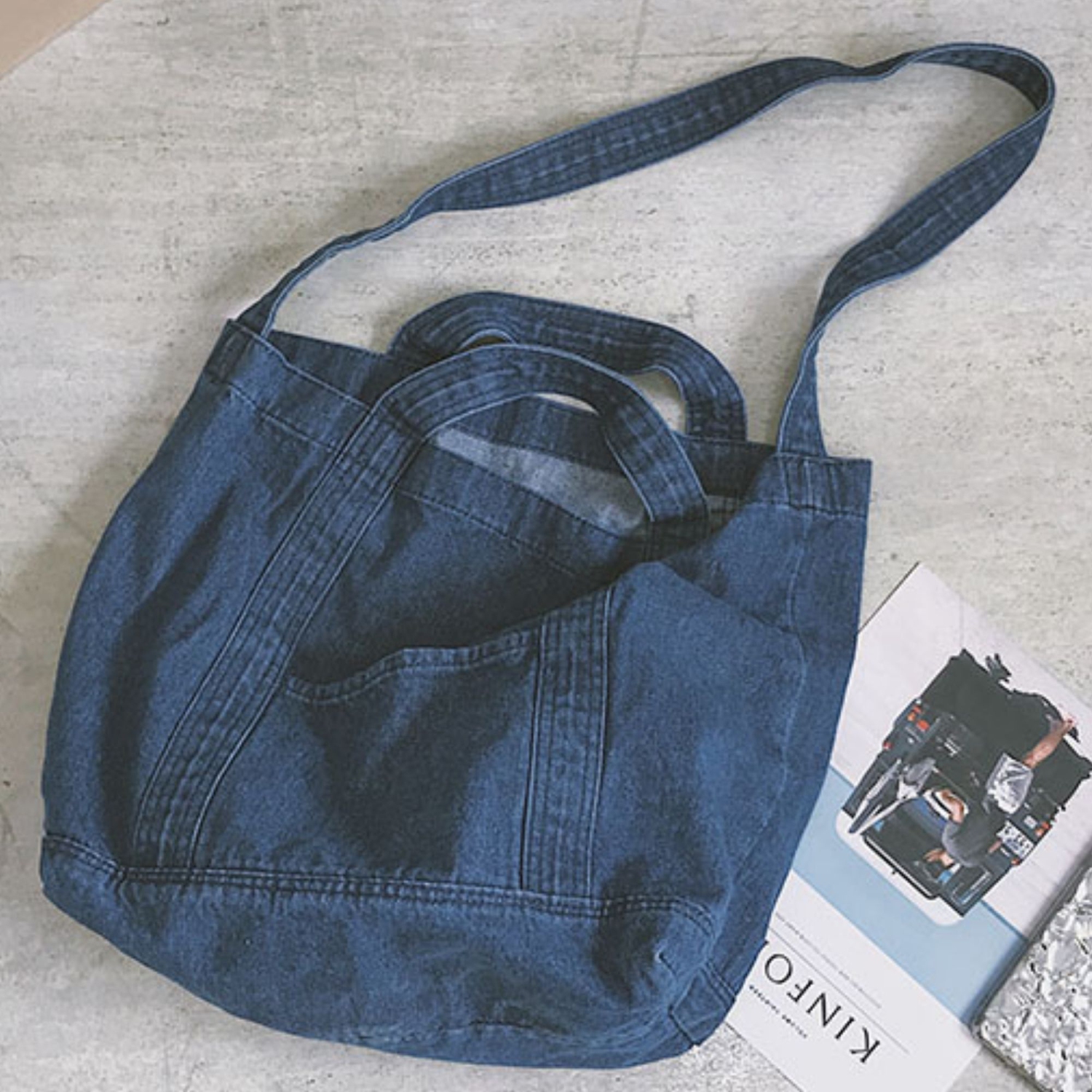 Splurg'd Denim tote crossbody shoulder bag - Medium Blue