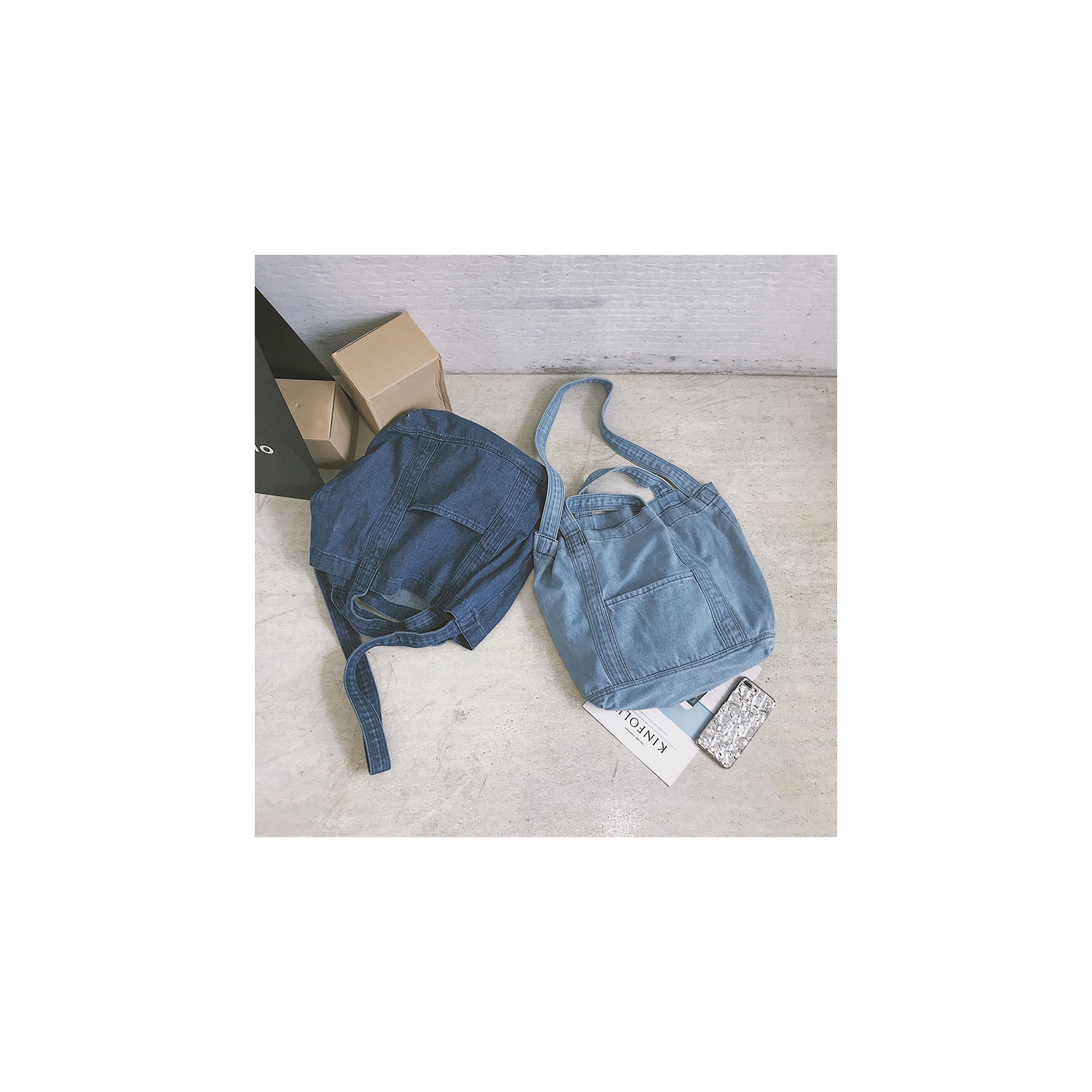 Splurg'd Denim tote crossbody shoulder bag - Medium Blue