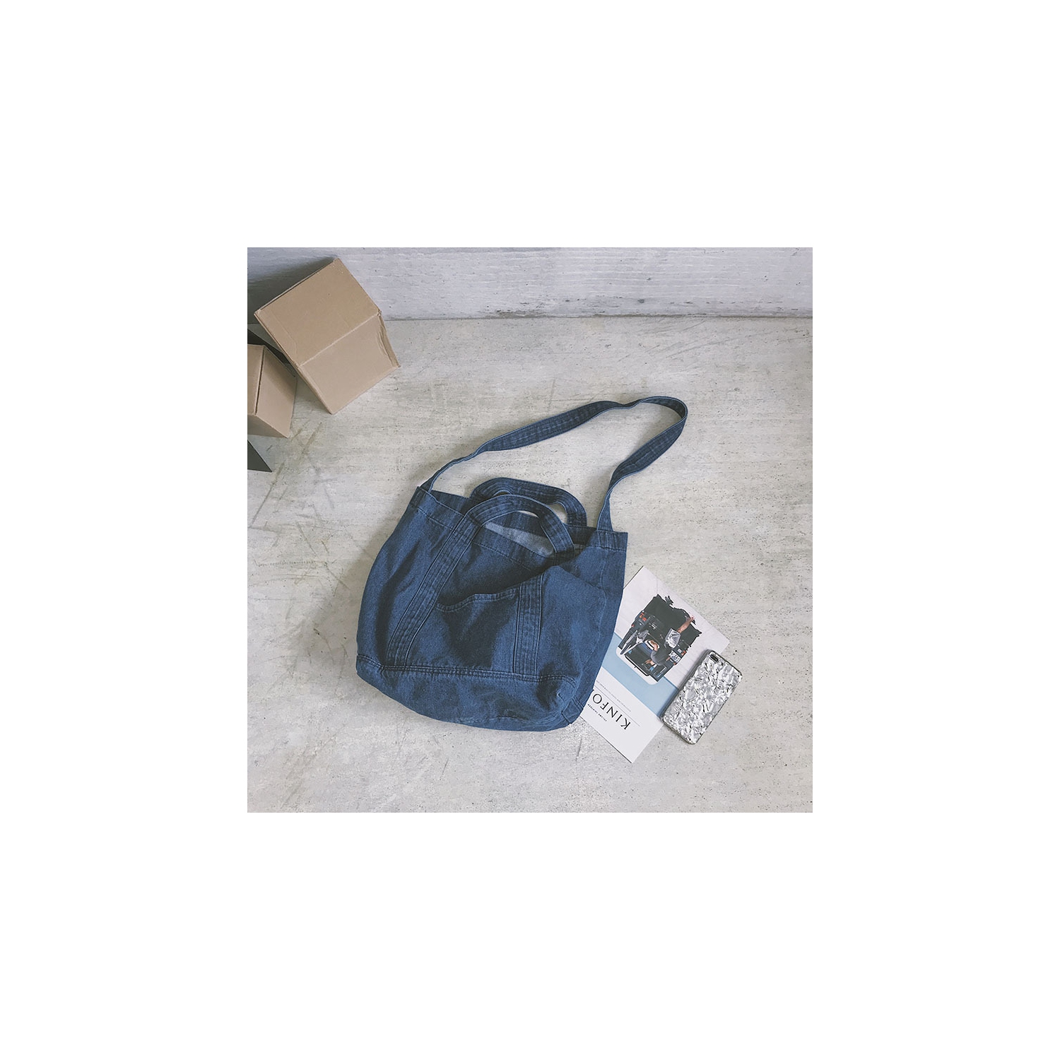 Splurg'd Denim tote crossbody shoulder bag - Medium Blue