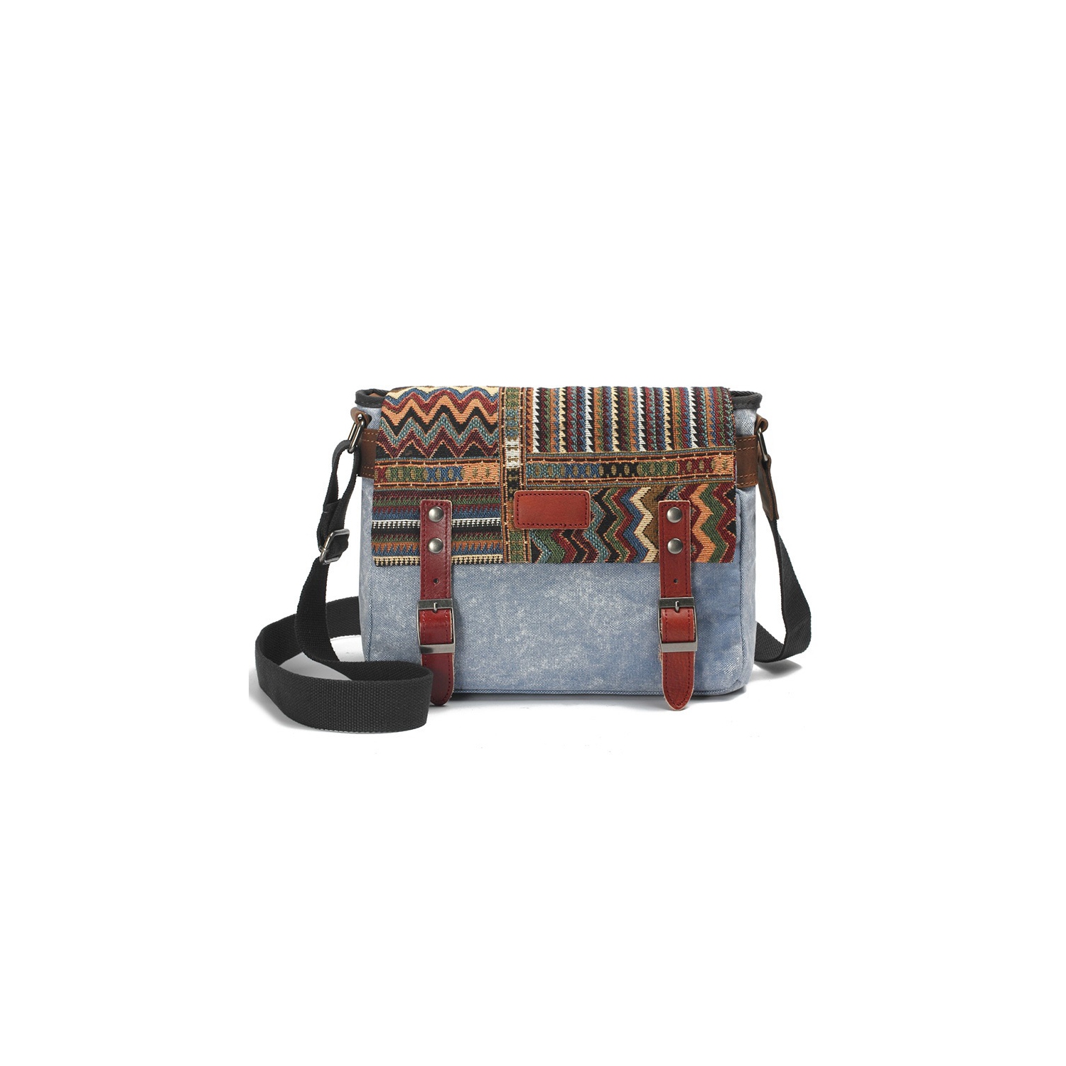 Canvas messenger bag with embroidered flap
