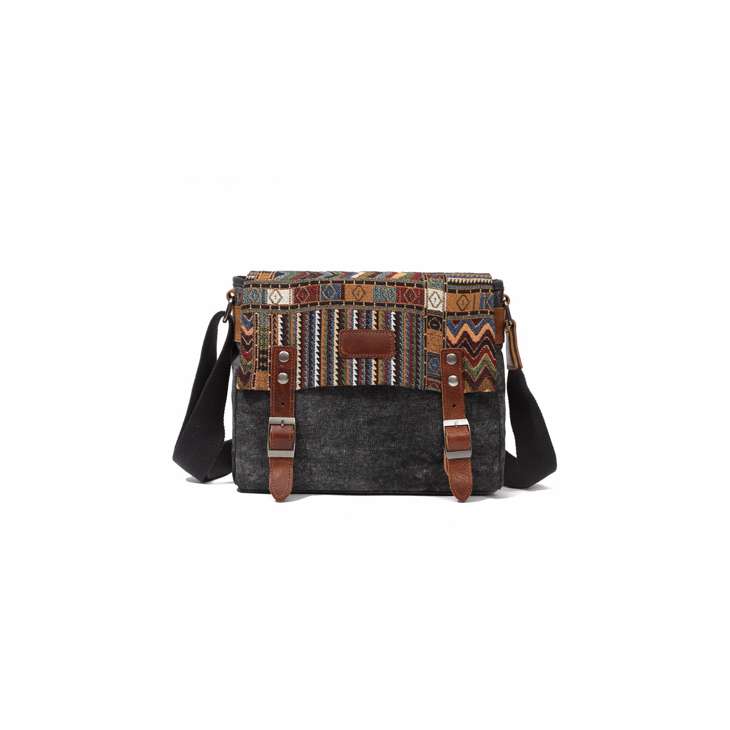 Canvas messenger bag with embroidered flap