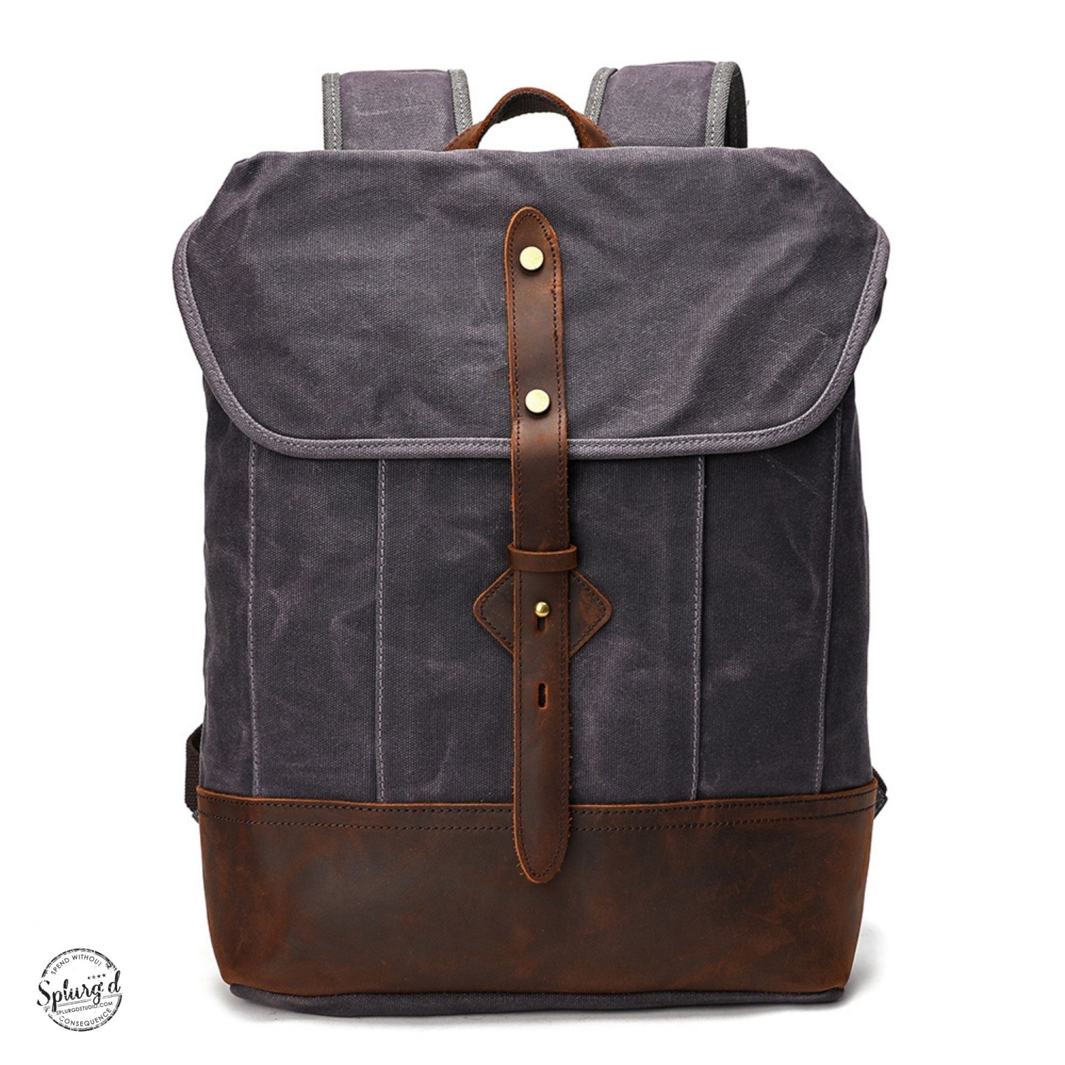 Splurg'd Backpack. Canvas & Leather backpack, large capacity - Black