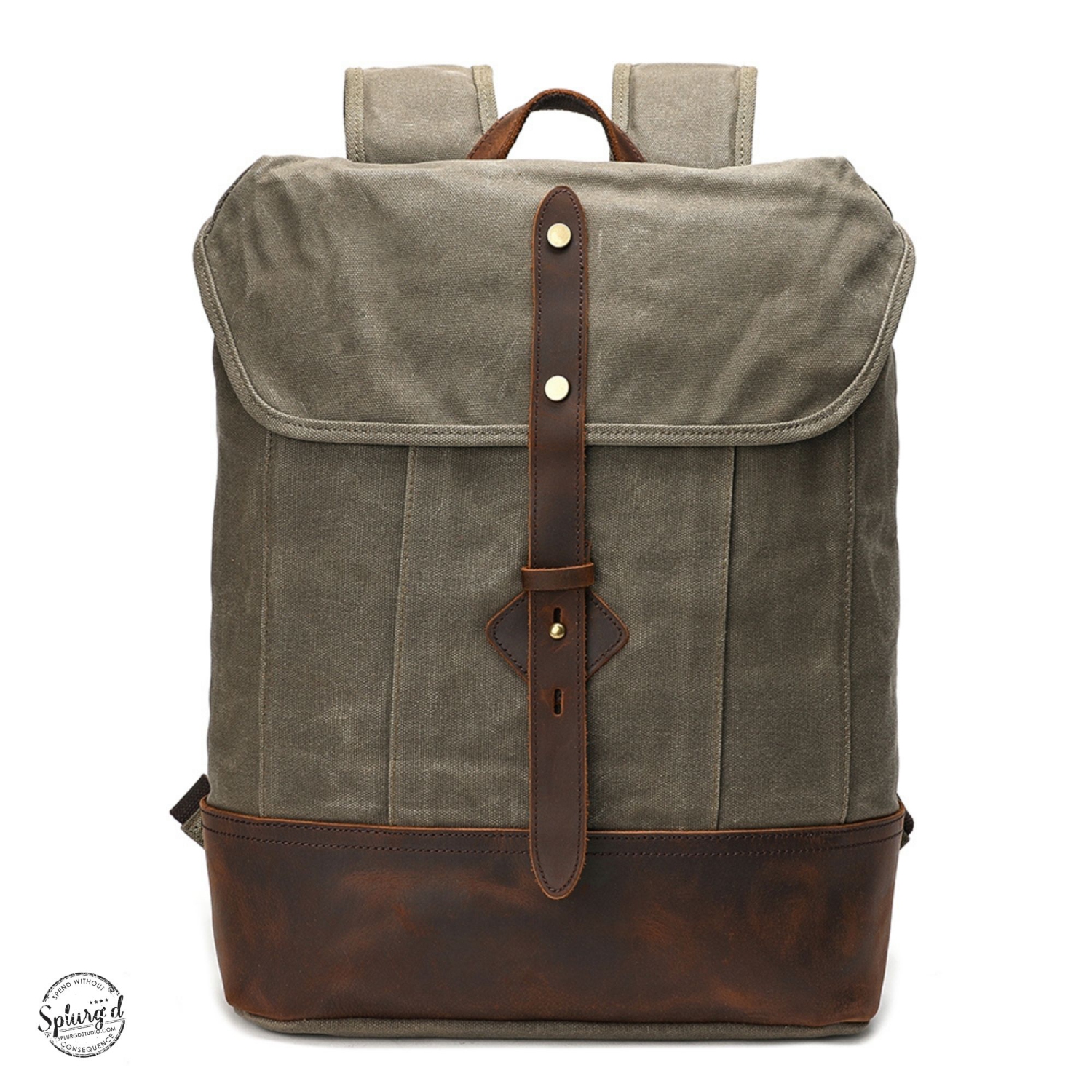 Splurg'd Backpack. Canvas & Leather backpack, large capacity - Green