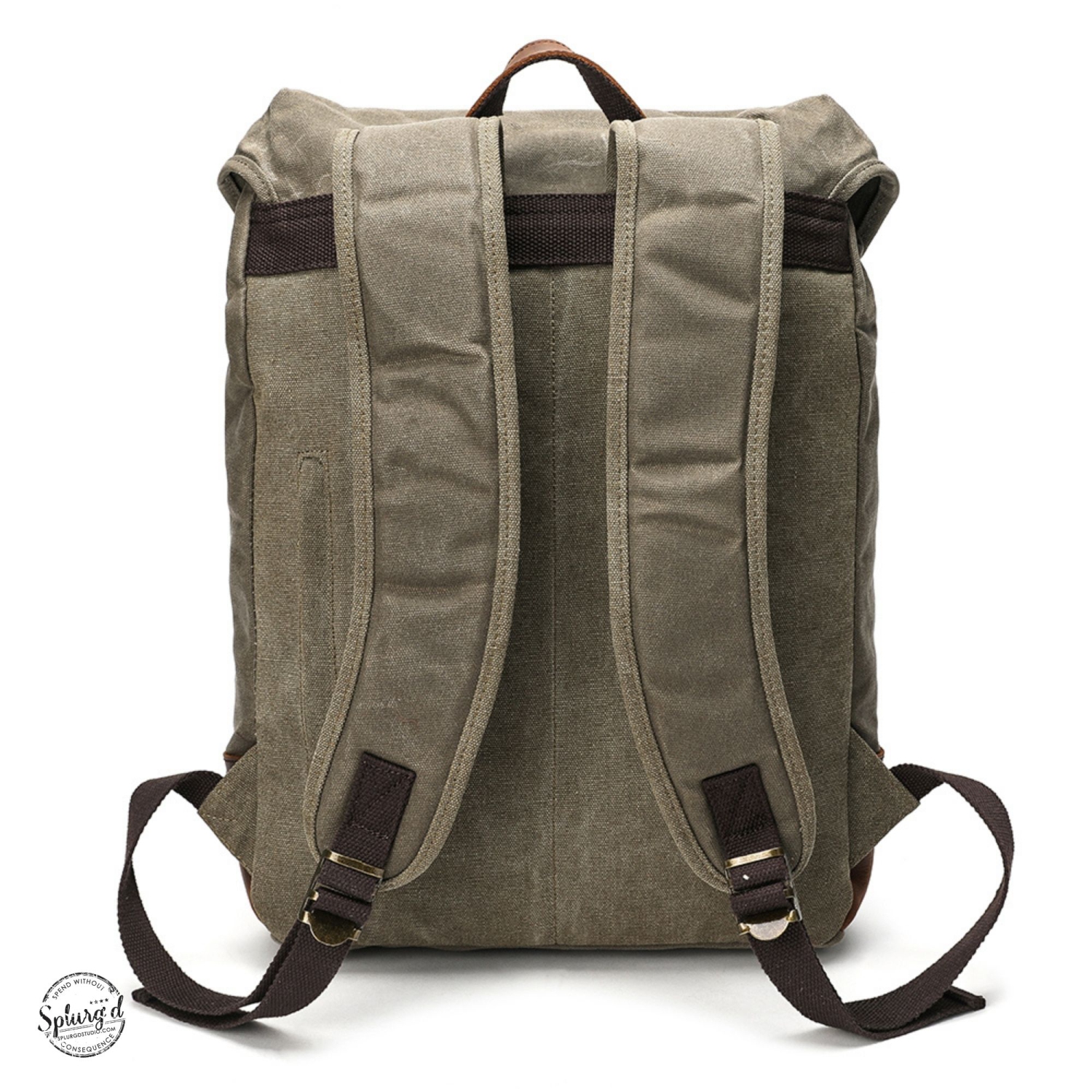 Splurg'd Backpack. Canvas & Leather backpack, large capacity - Green
