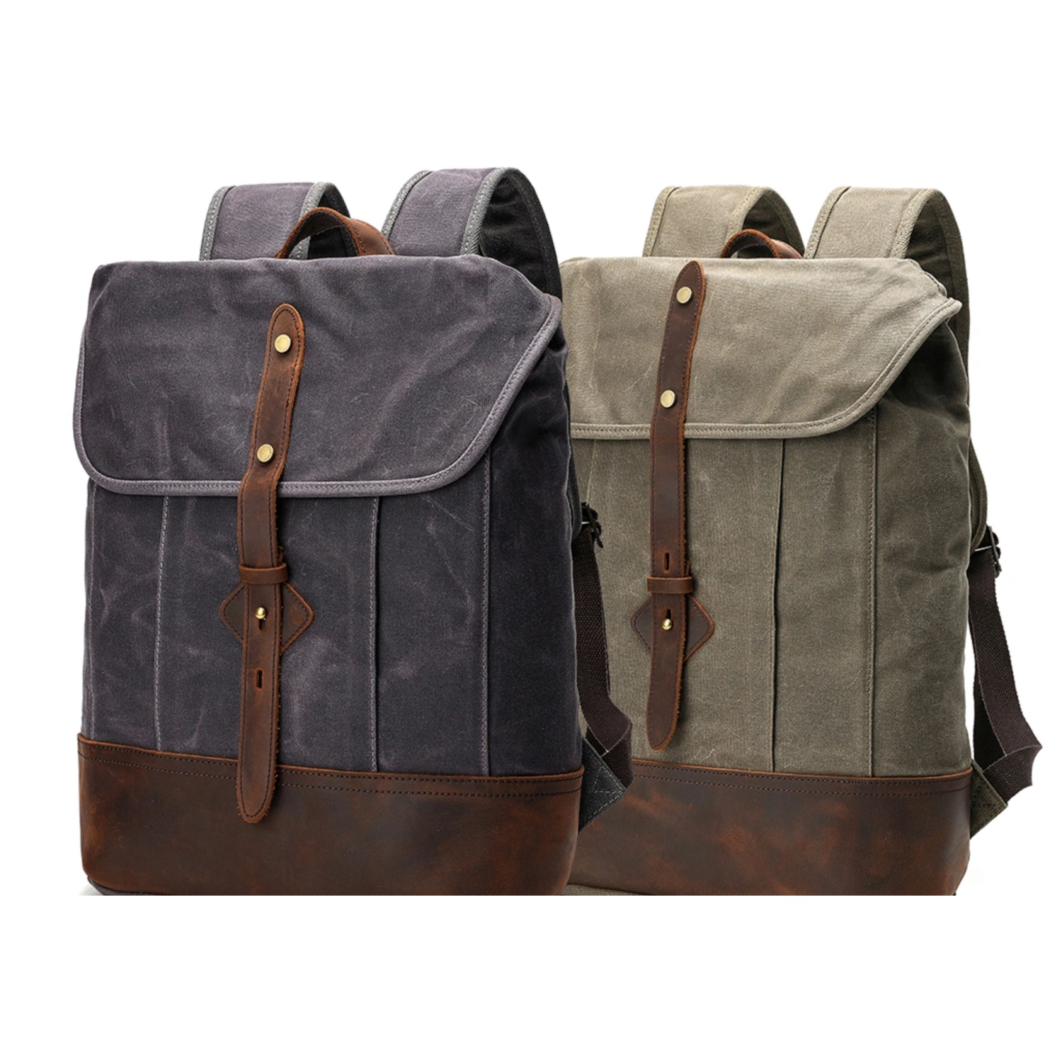 Splurg'd Backpack. Canvas & Leather backpack, large capacity - Green